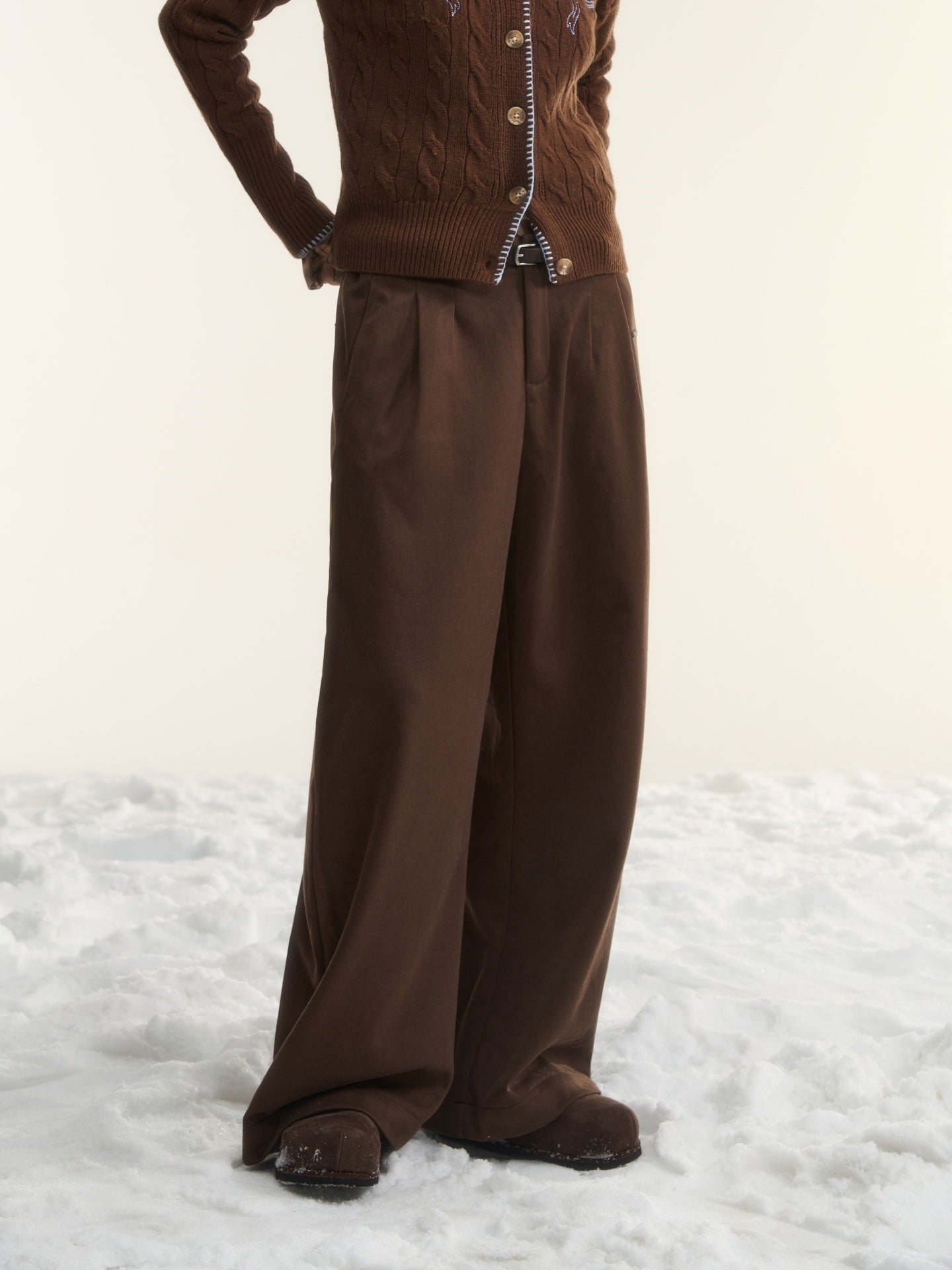 AsGony ASG25530 Plaid wide leg elastic and plush casual pants