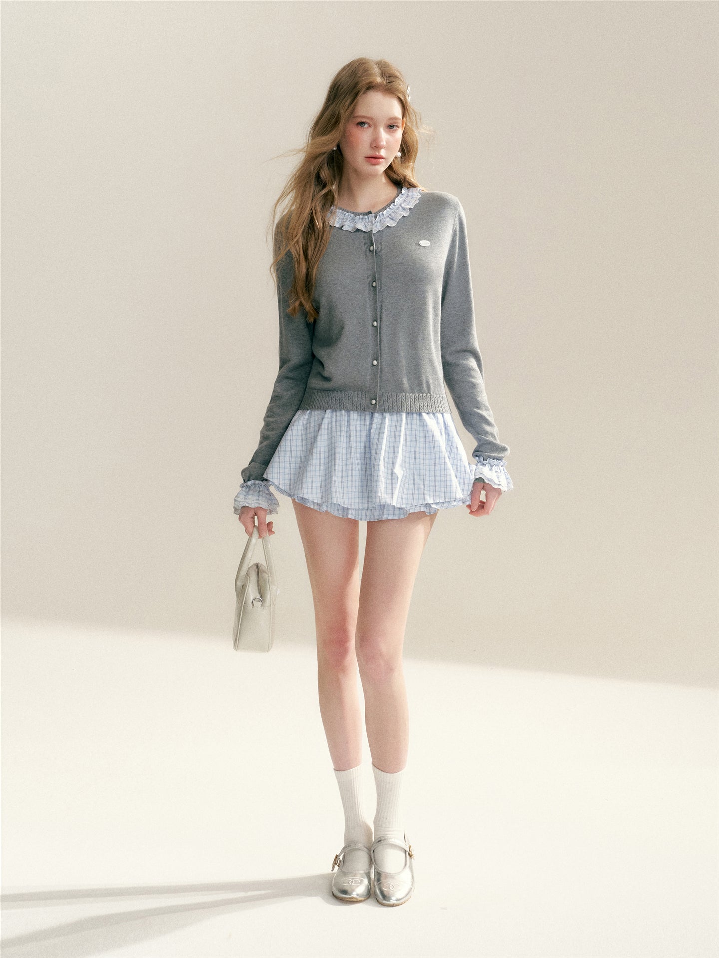 16DEWS 16D26010 Blue plaid waistless A-line puffy skirt