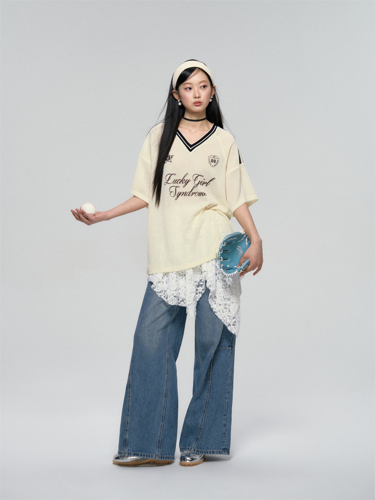 AsGony ASG25094 White irregular lace skirt