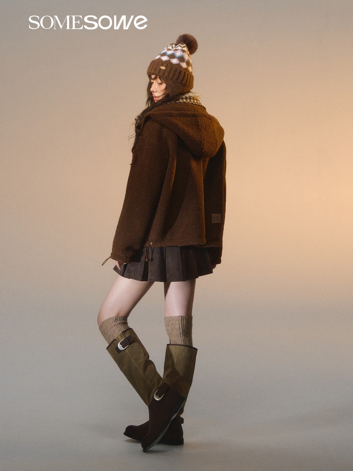 SOMESOWE S2508270 Double sided plaid patchwork fleece jacket