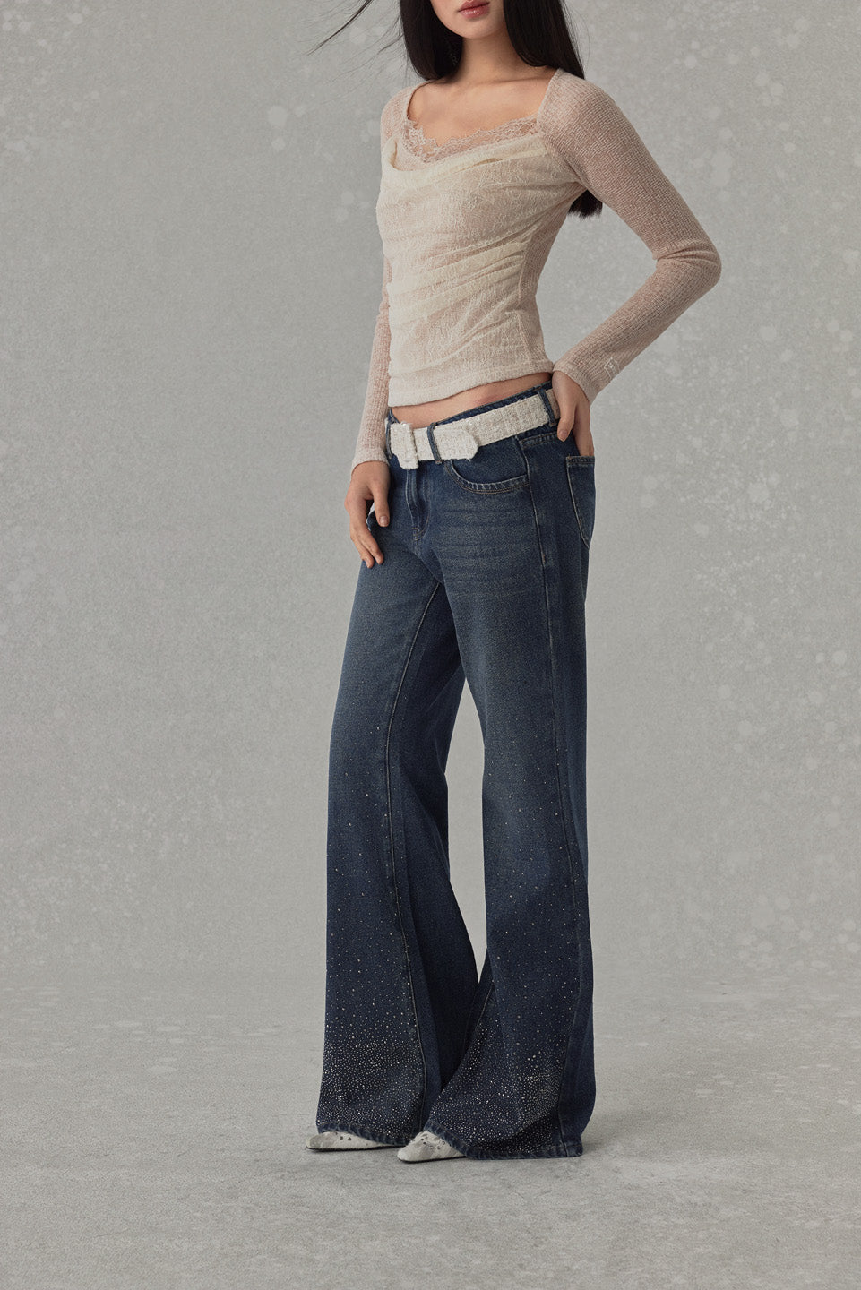 NONCESTNON N259 Rhinestone jeans