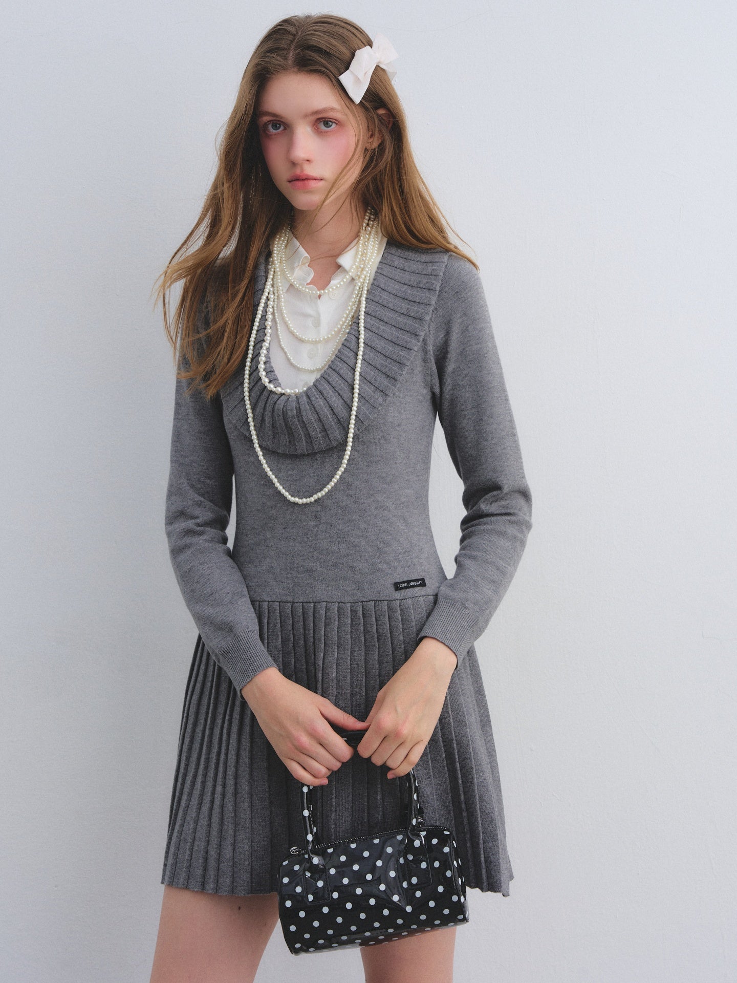 AsGony ASG25682 Fake two-piece collared pleated dress