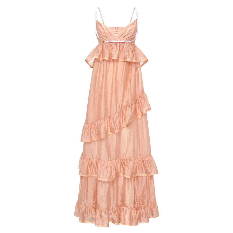 SHEERLUCK SLLYQ25108 Vacation style multi-layer camisole dress (2color)