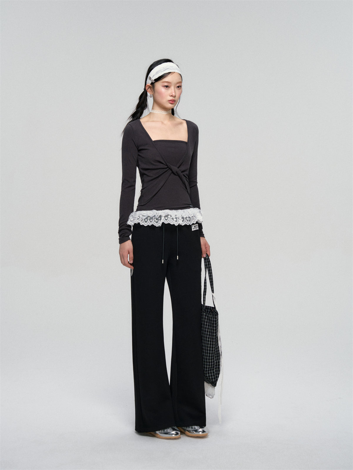 AsGony ASG25083 Strapless lace blouse two piece set