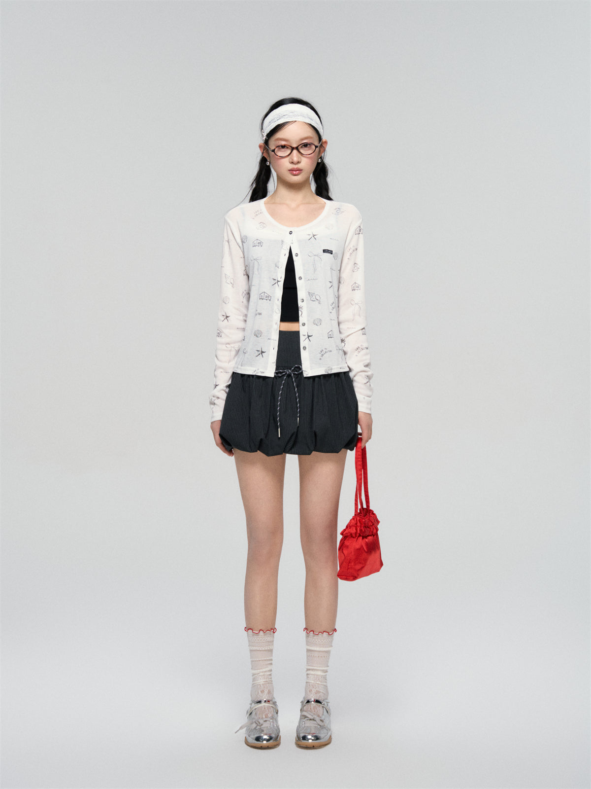 AsGony ASG25075 Printed lightweight knitted cardigan