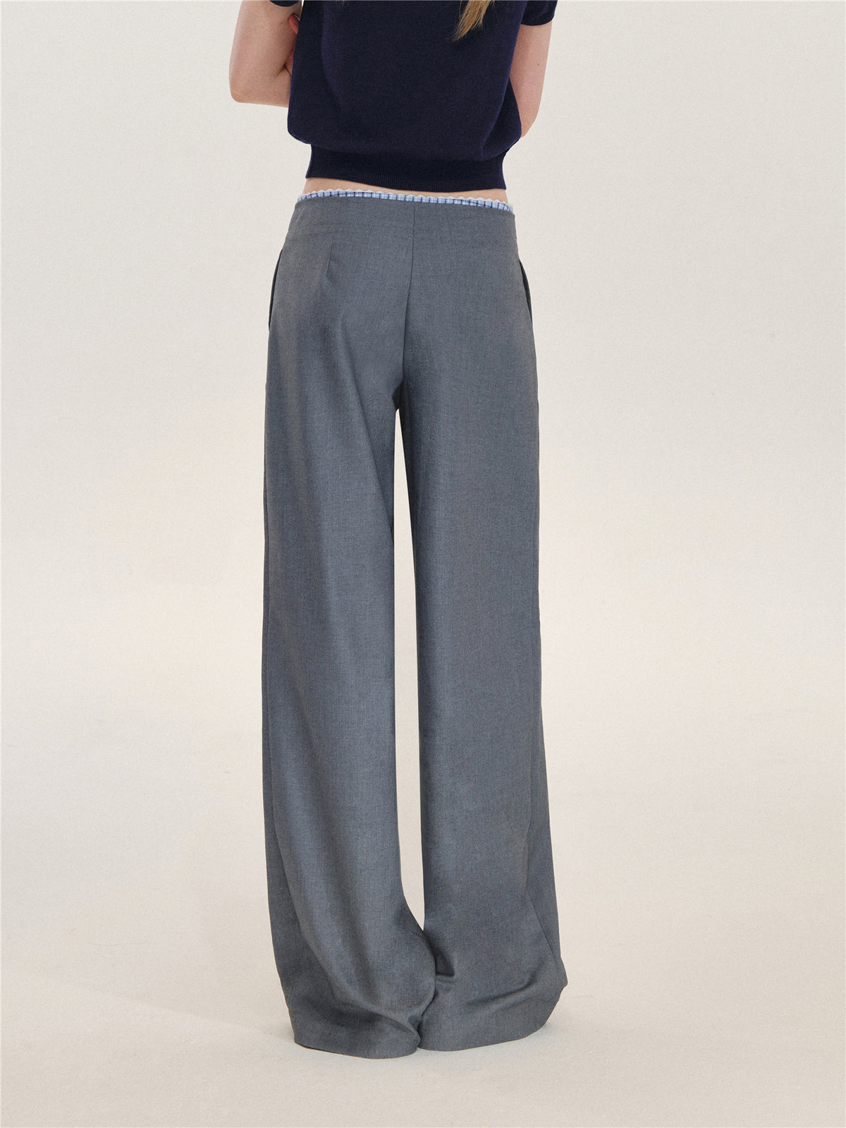 Asgony ASG26627 Plaid Lace-Trim Pleated-Waist Trousers