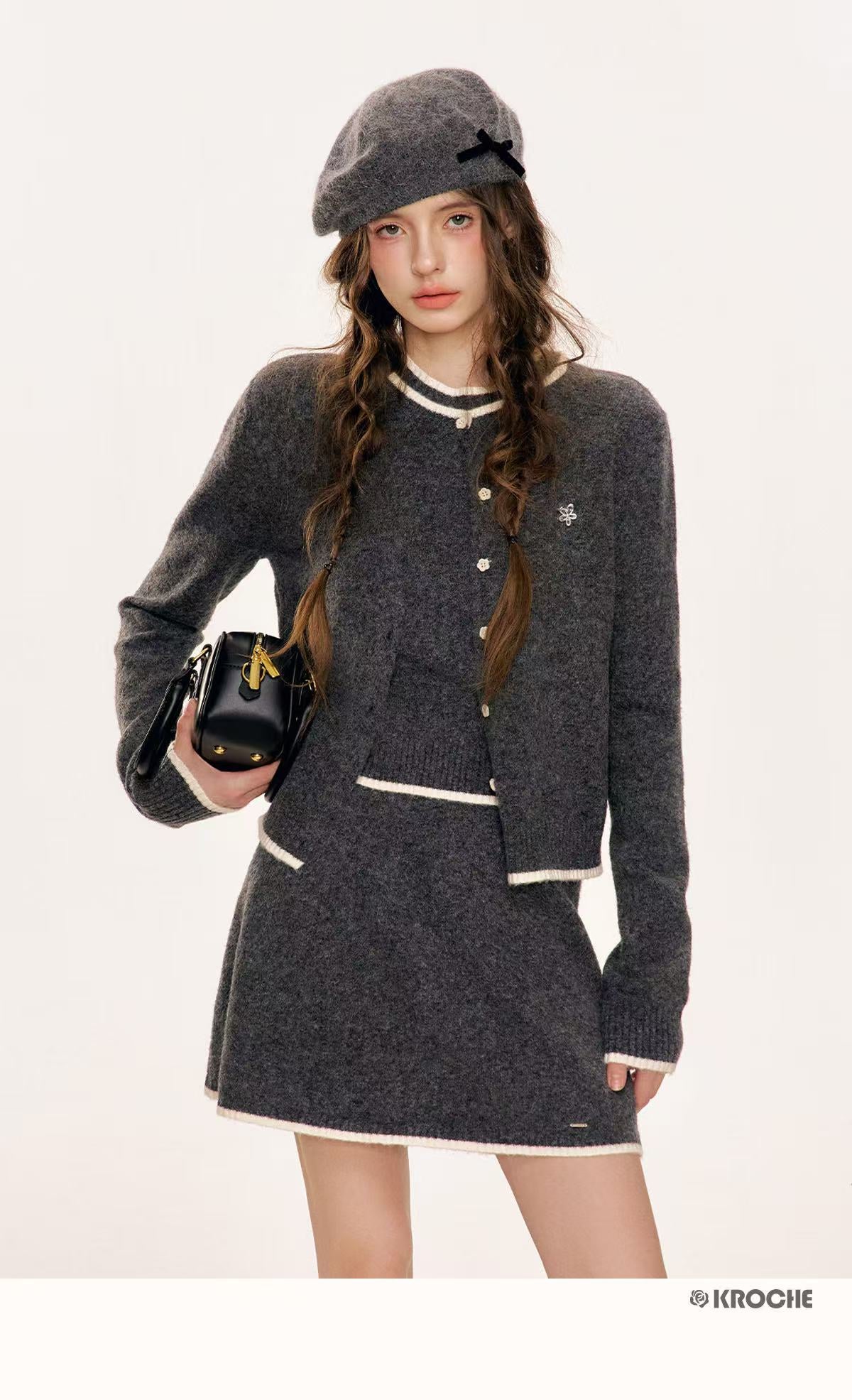 Kroche Wool blend knit three piece set