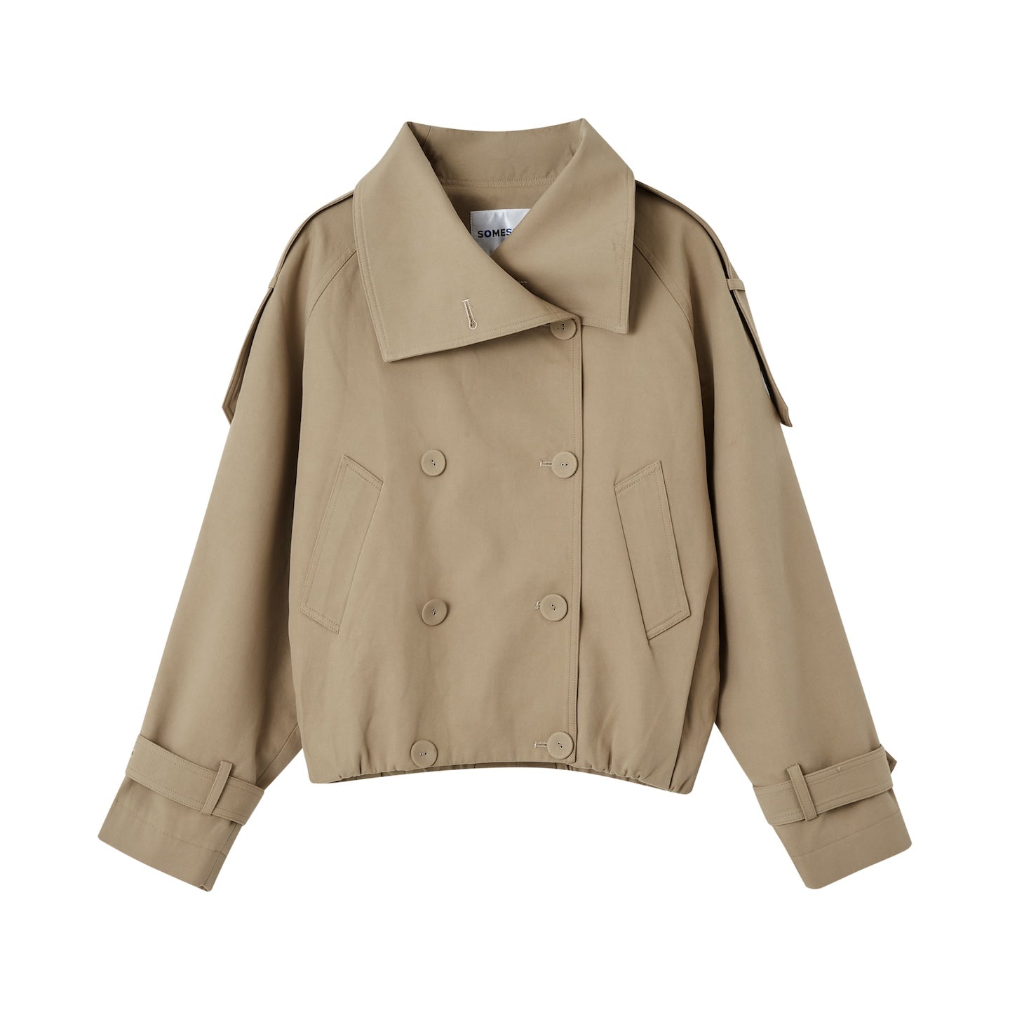 SOMESOWE S2508251 Slanted collar double breasted short windbreaker