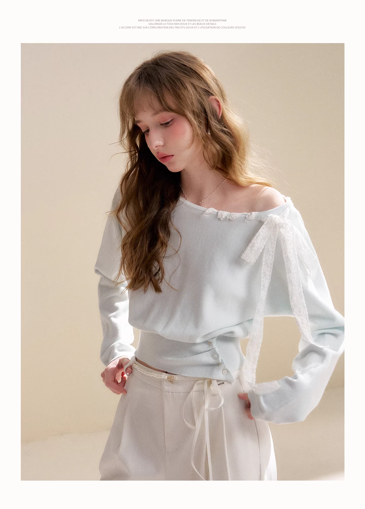 Kroche KP2075 Lace ribbon knitted top