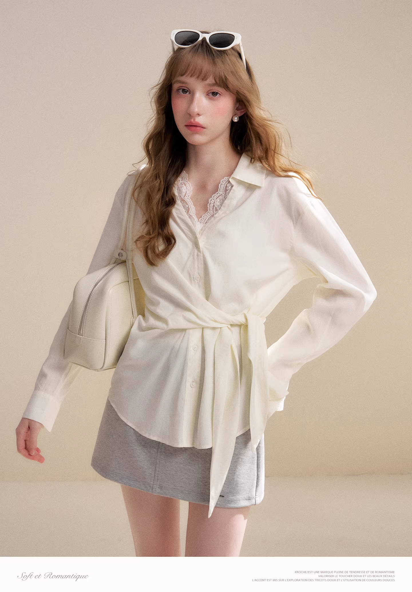 Kroche KBS4016 Lace patchwork long sleeved shirt