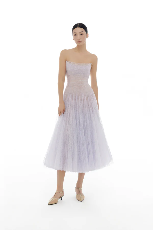 Montsand Draped Lace Midi Dress-Violet