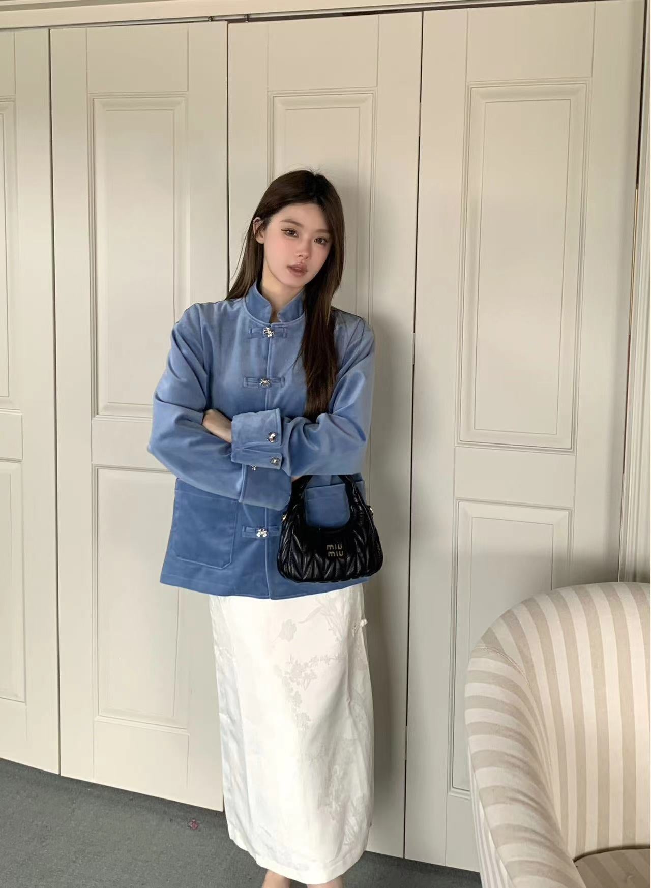 Aimme Sparrow "Neo Chinese" Blue Velvet Coat