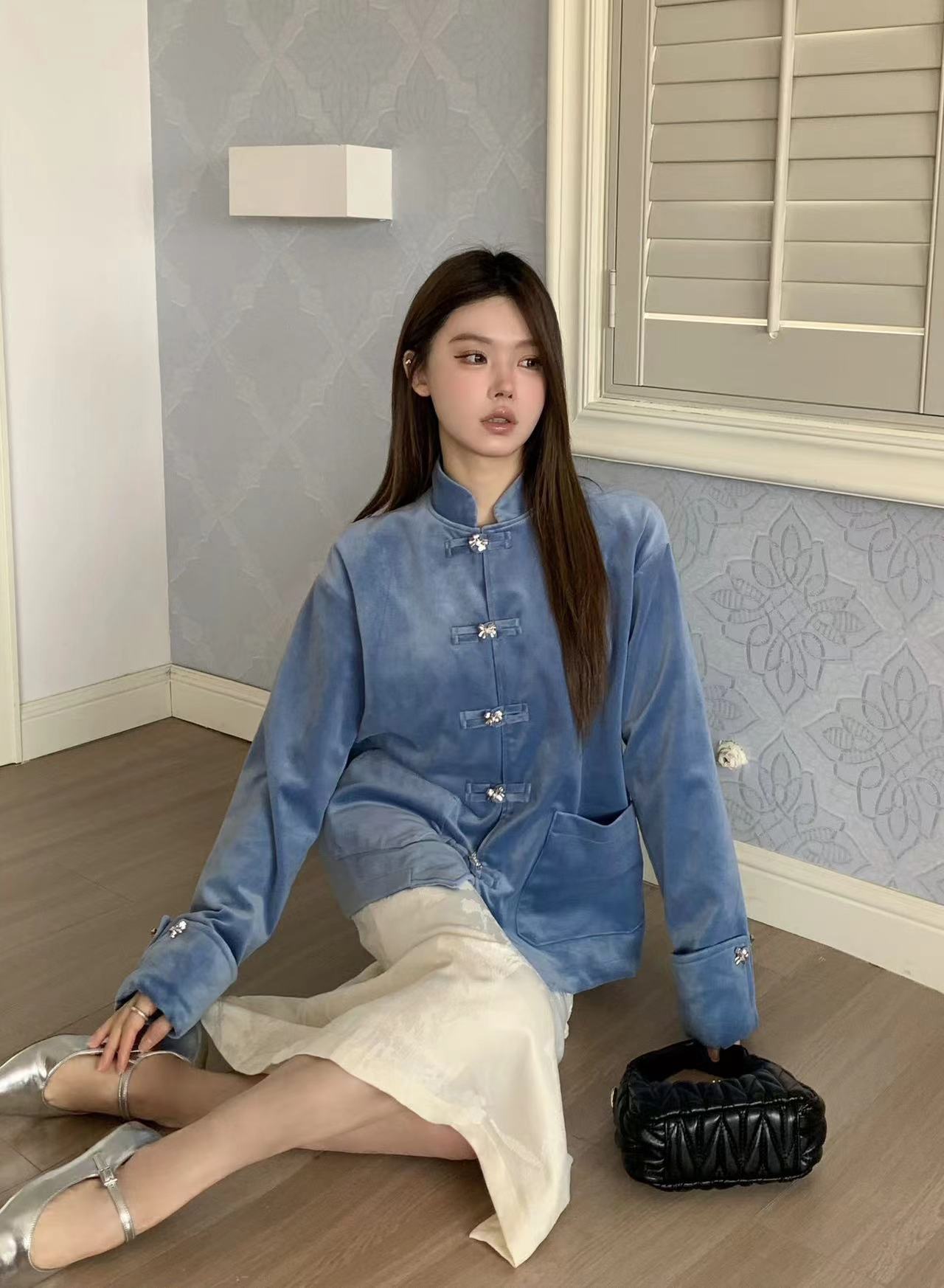 Aimme Sparrow "Neo Chinese" Blue Velvet Coat