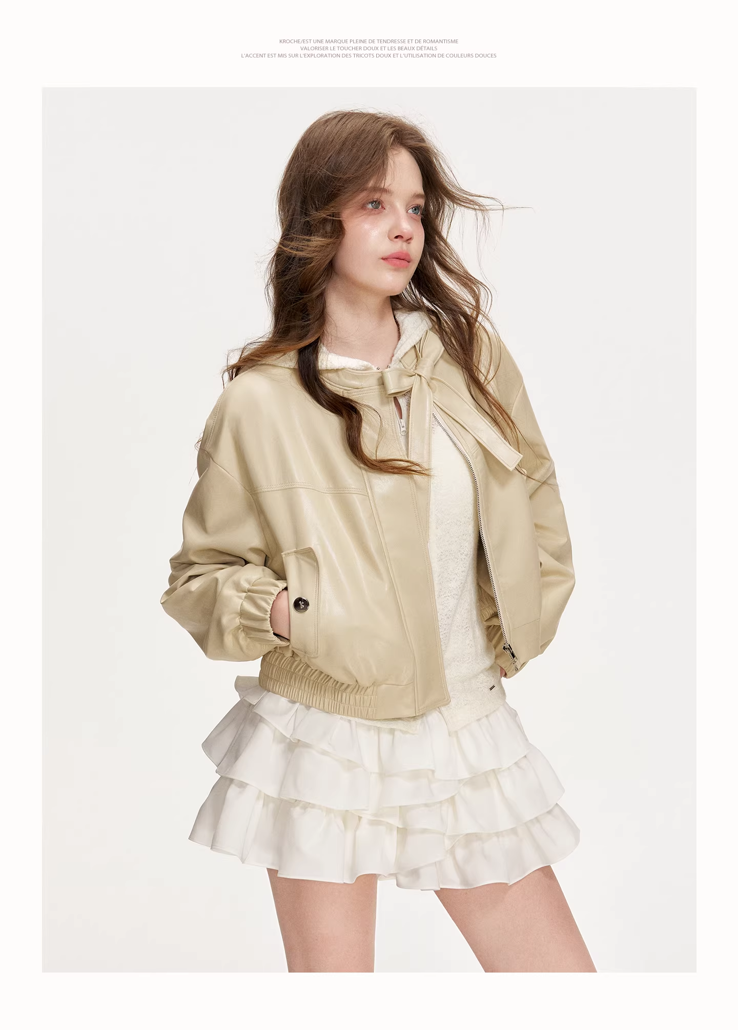 Kroche KZQ9019 Collar butterfly tie leather jacket