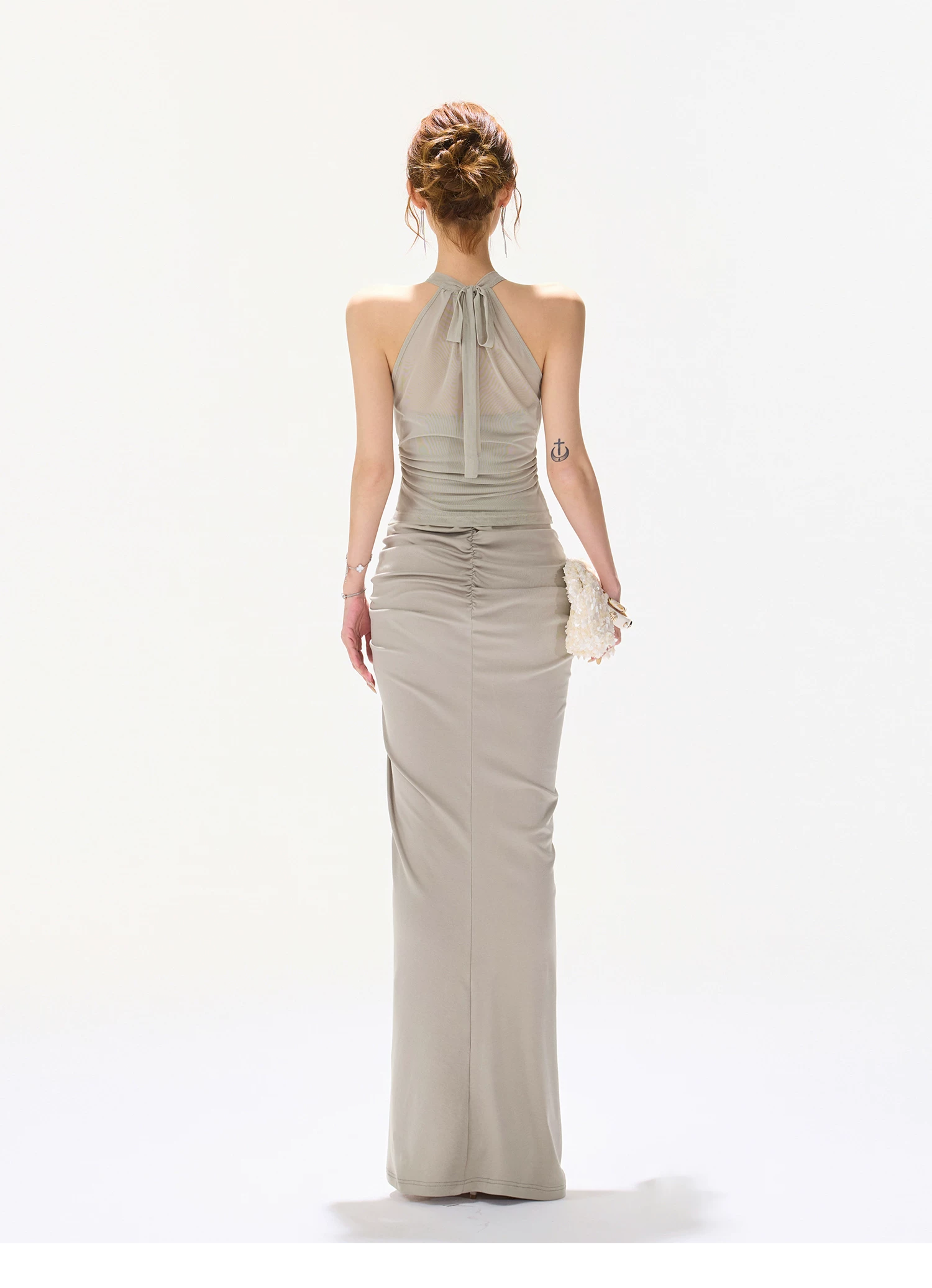CYNR Sage Green Drawstring Mermaid Skirt & Draped Top