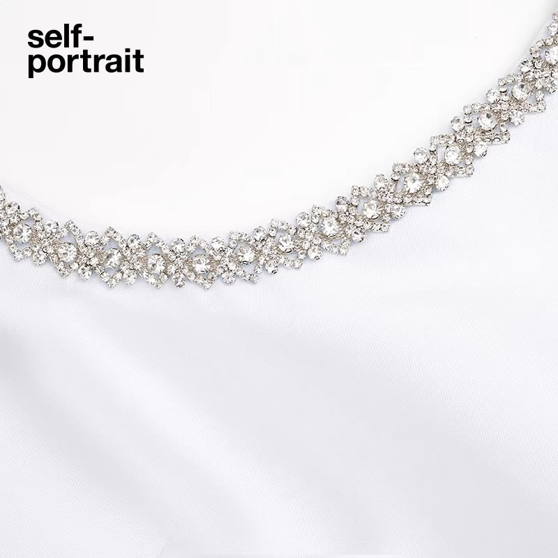 Self-Portrait WHITE TAFFETA DIAMANTE MINI DRESS