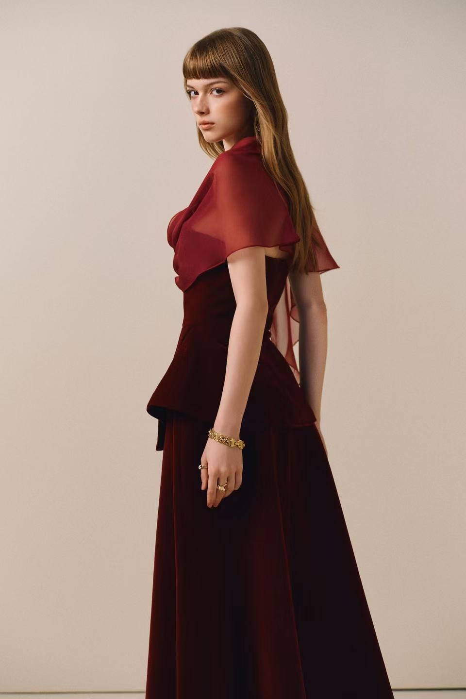 CICI SCARLOTTE Velvet Midi Dress with Sheer Overlay (2color)