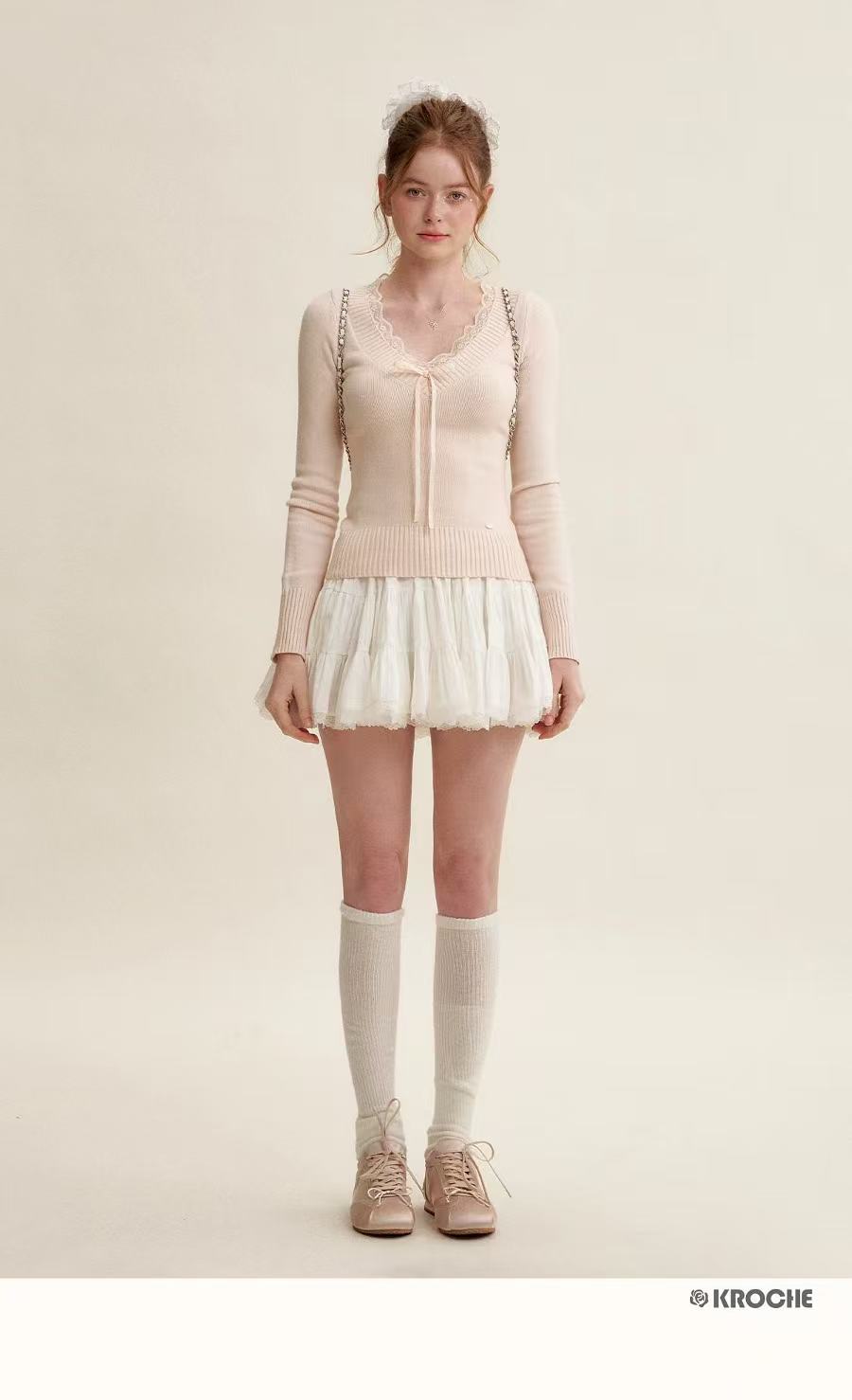 Kroche Peach pink tie up sweater