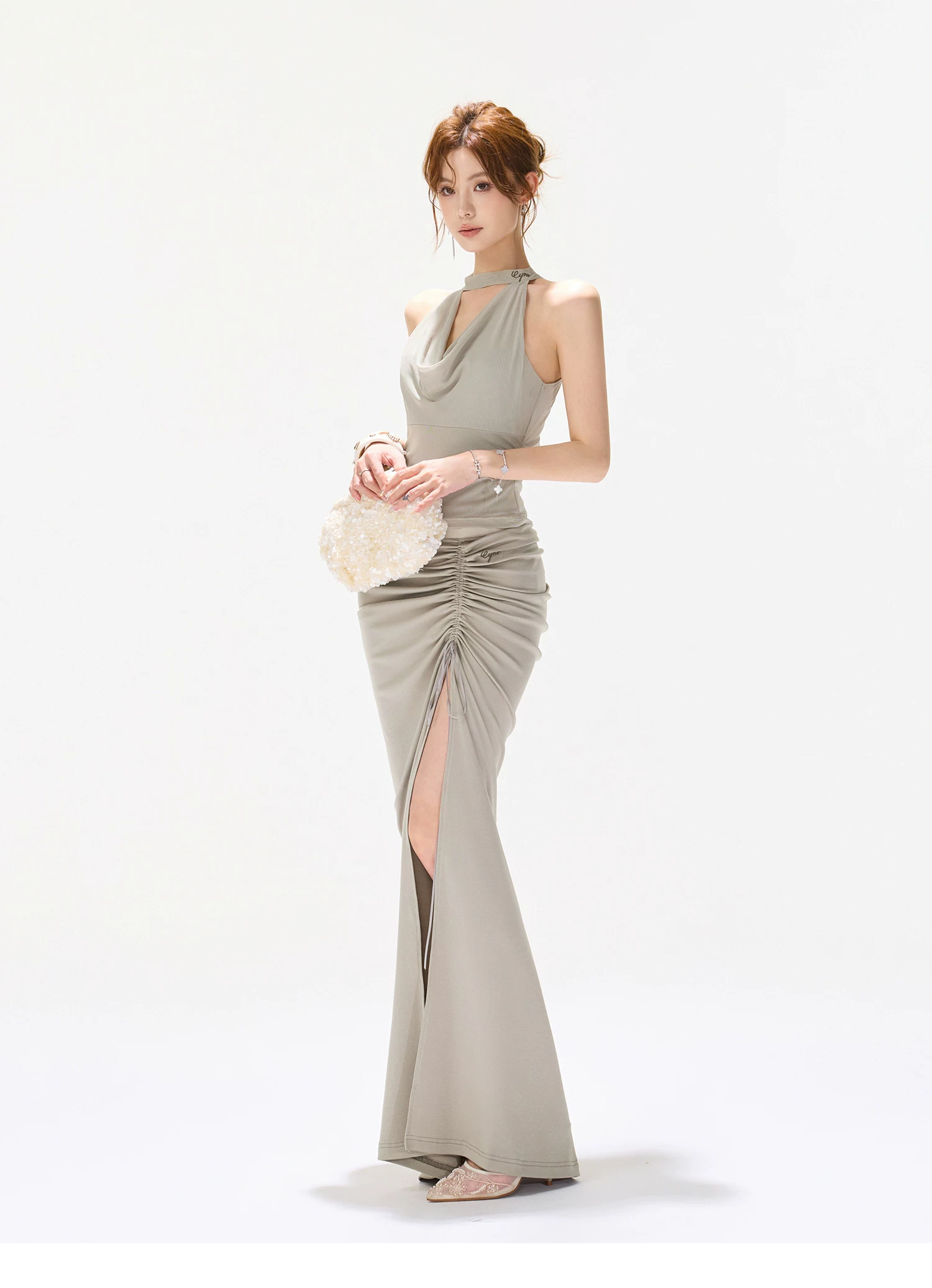 CYNR Sage Green Drawstring Mermaid Skirt & Draped Top