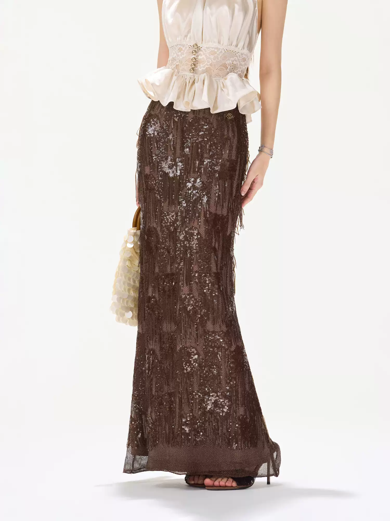 CYNR Lace Sleeveless Blouse & Mermaid Skirt Two Piece Set