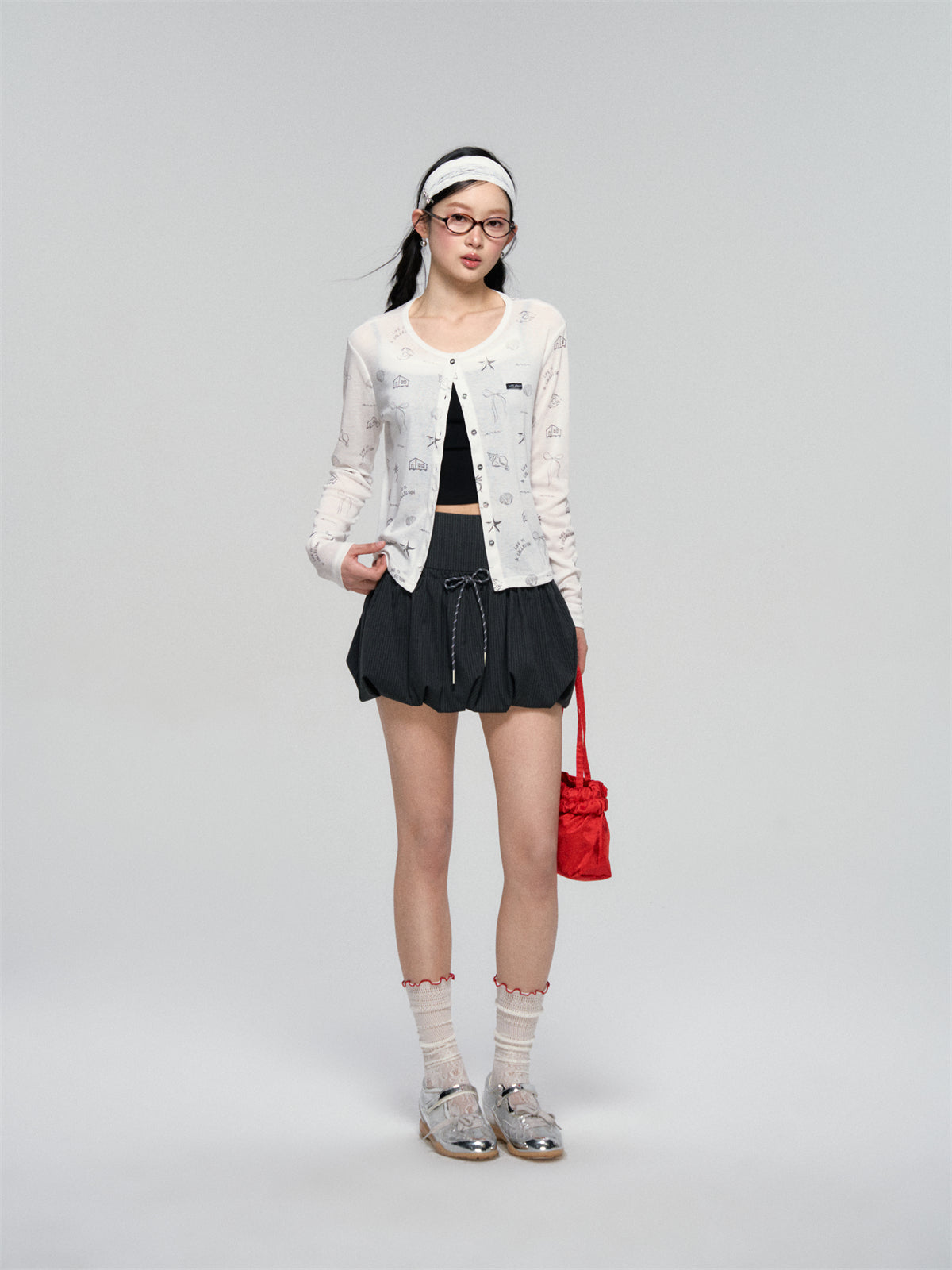 AsGony ASG25076 Contrasting drawstring striped skirt