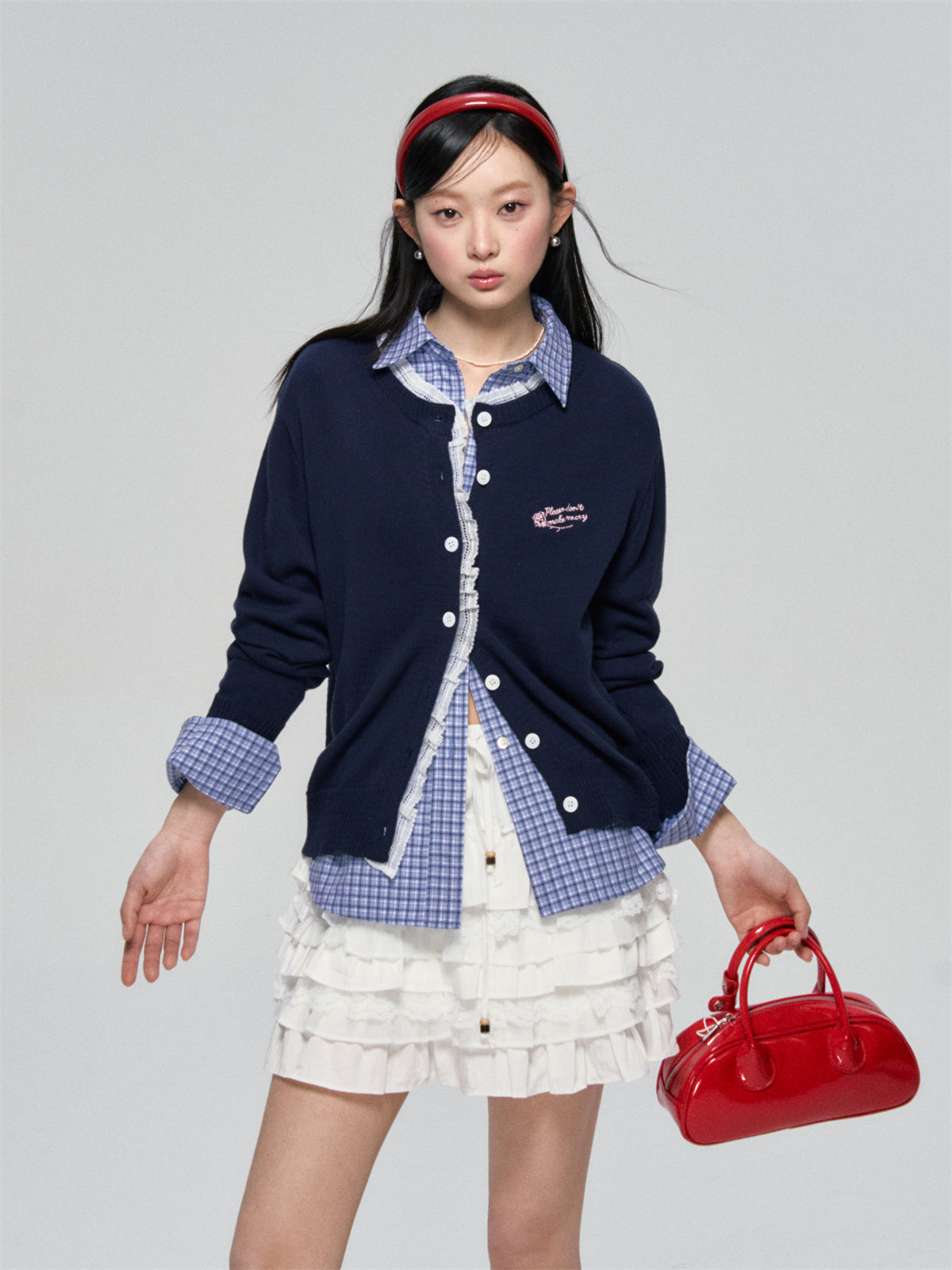 AsGony ASG25079 Rose embroidery lace knit cardigan