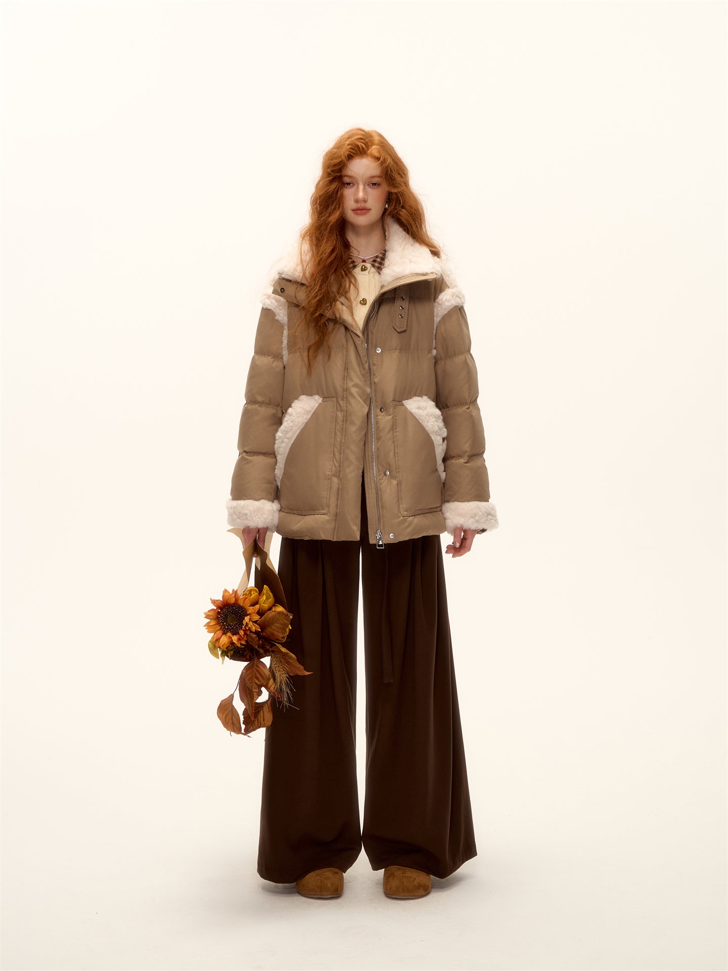 AsGony ASG25486 Pleated decorative strap wide leg pants