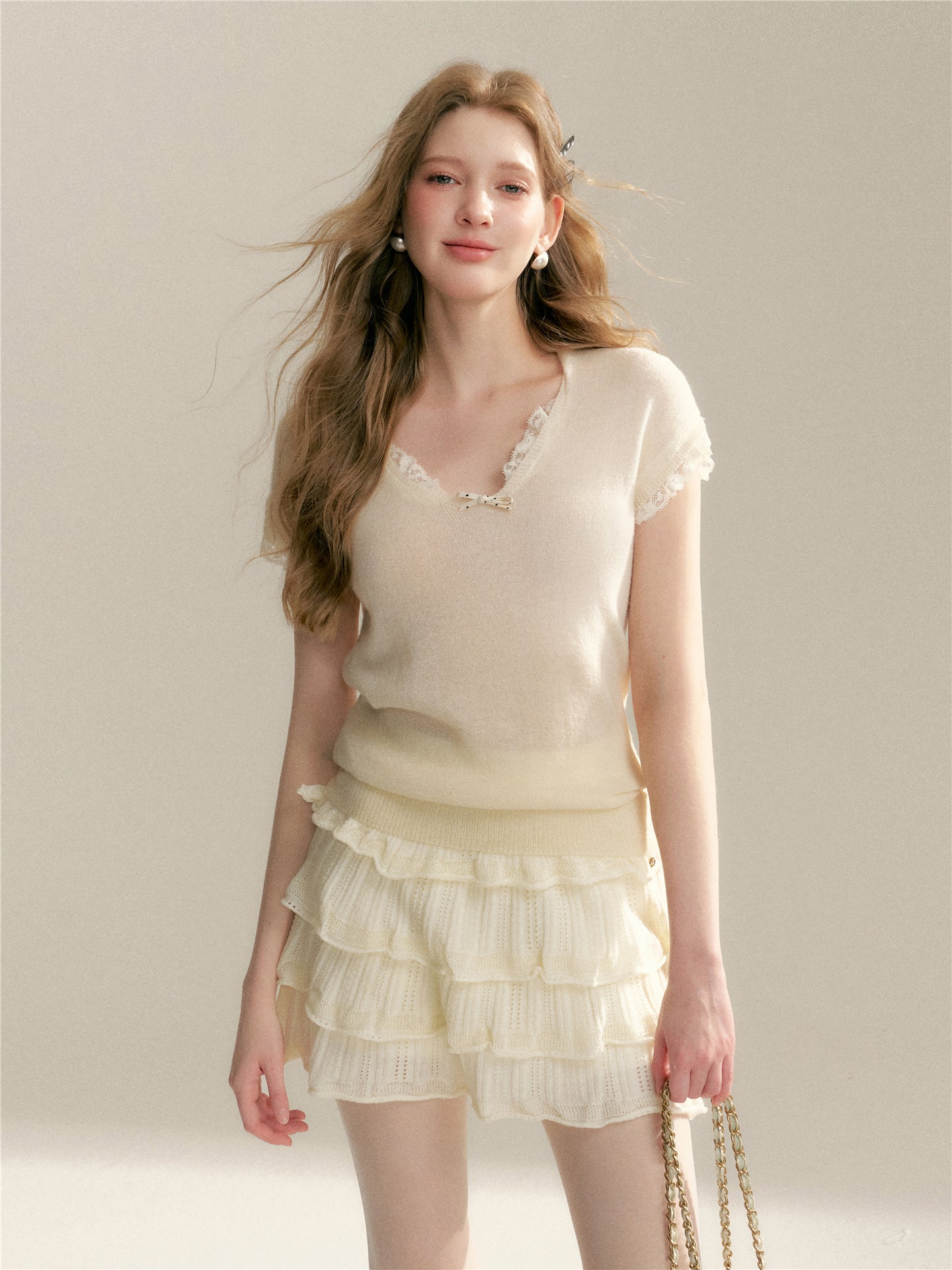 16DEWS 16D246057 Hollow out design high waisted lace cake skirt