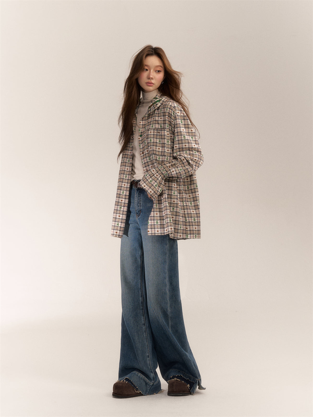 AsGony ASG24634 Checked hooded shirt