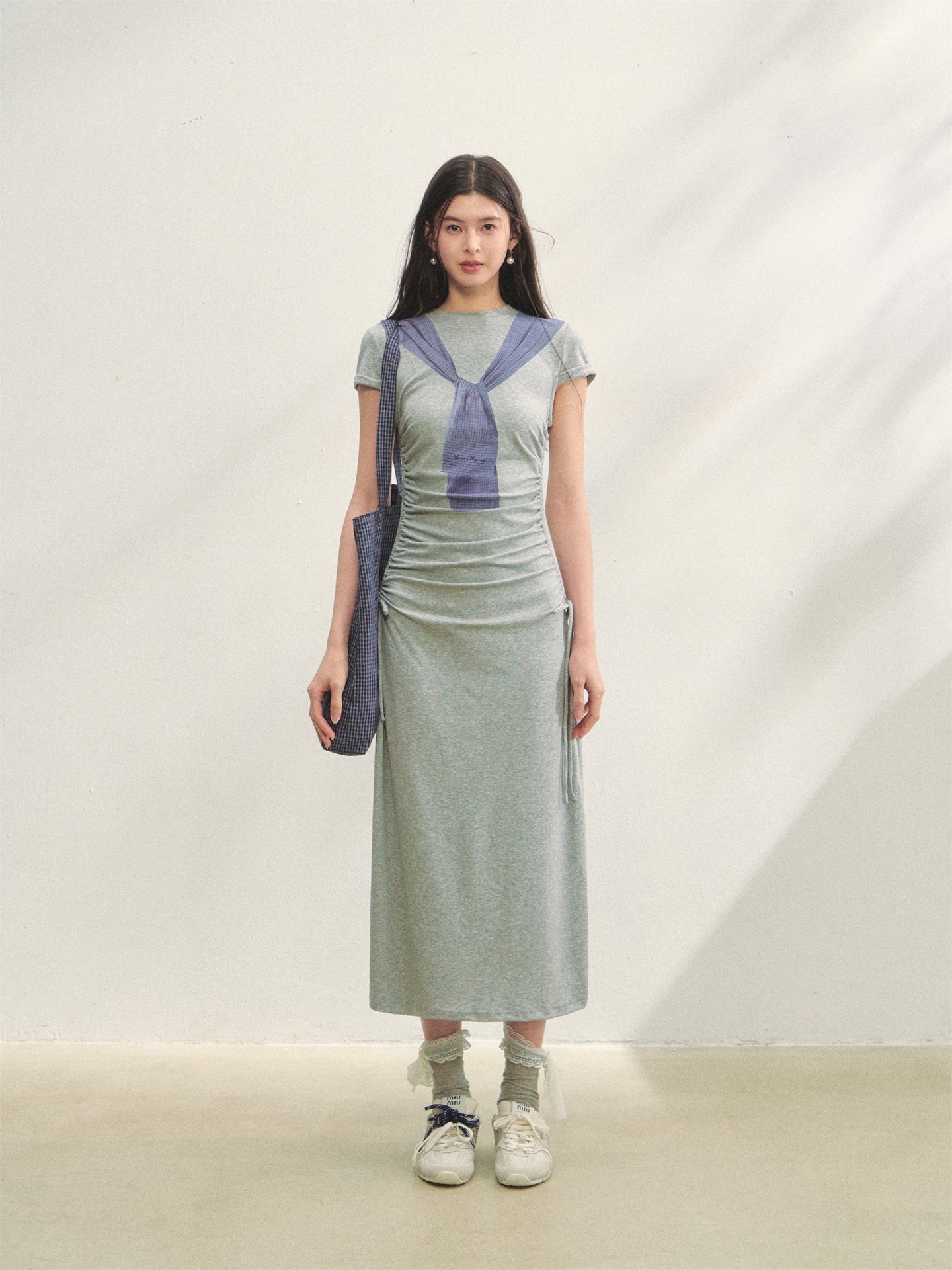 AsGony ASG25261 Printed strap waist cinching knitted dress (2color)