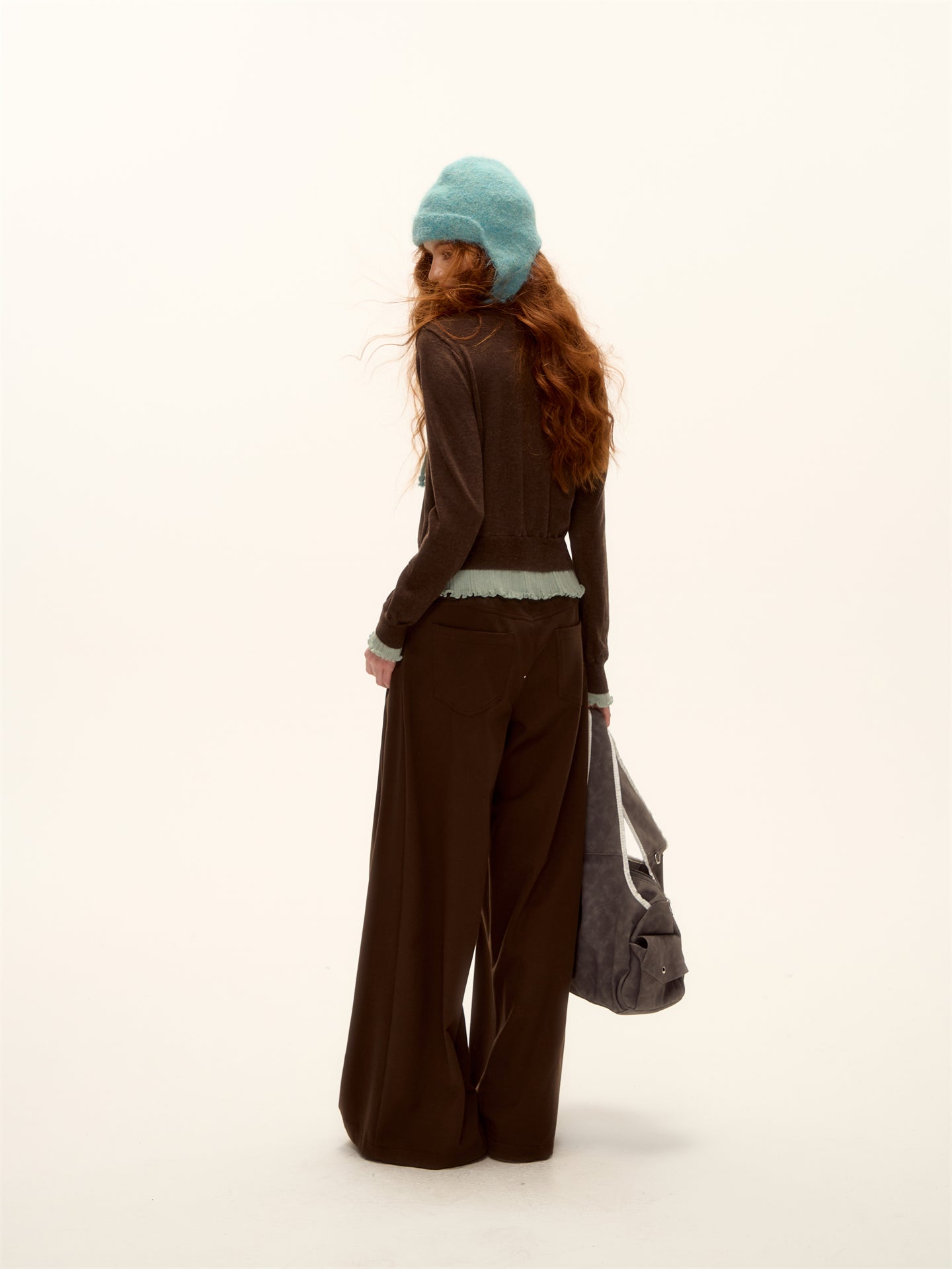 AsGony ASG25409 Contrasting color split knit cardigan