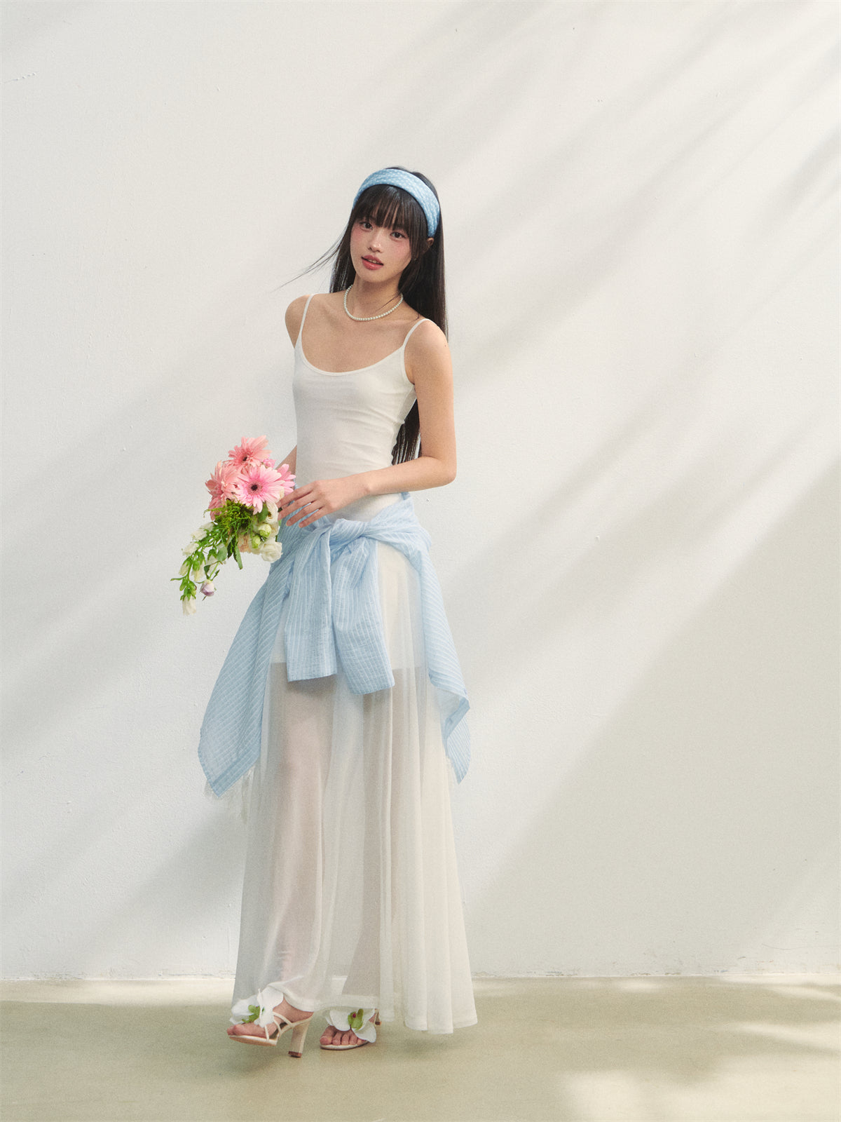 AsGony ASG25218 Vertical mesh camisole dress