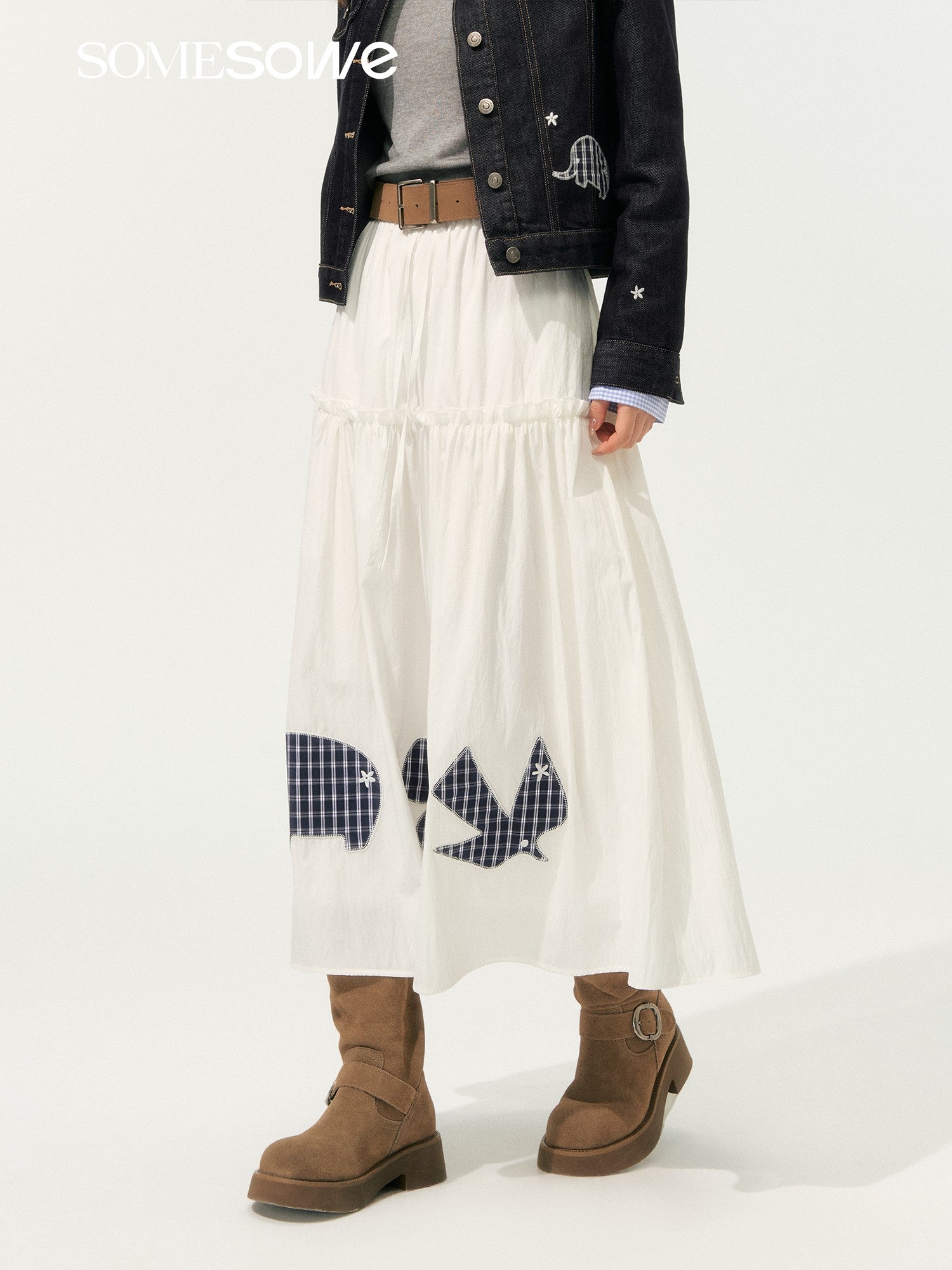 SOMESOWE S2508202 Childish plaid patterned long skirt