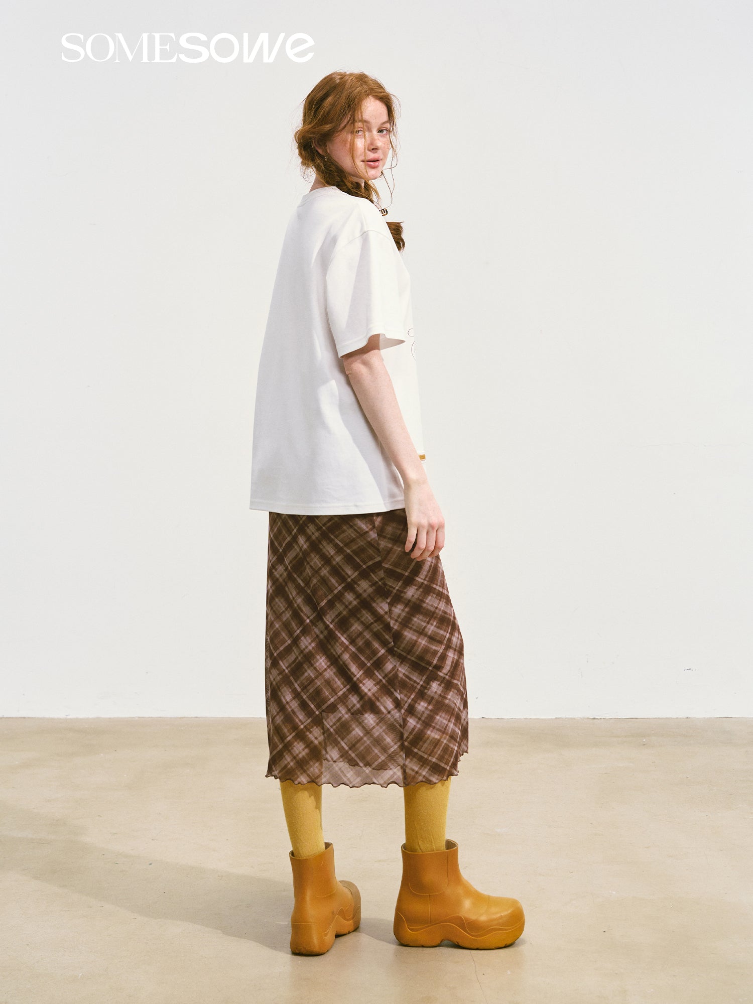 SOMESOWE S2508092 Plaid mesh elastic skirt