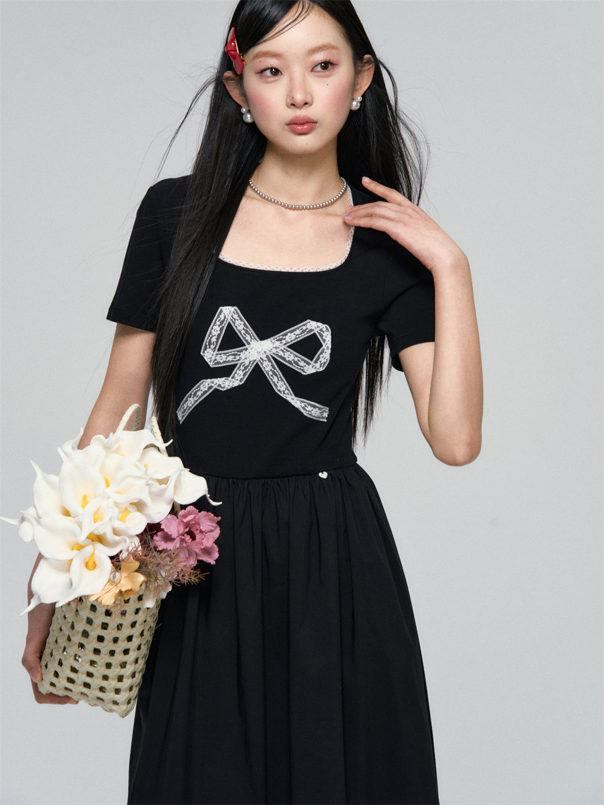 AsGony ASG25055U Splicing lace bow dress