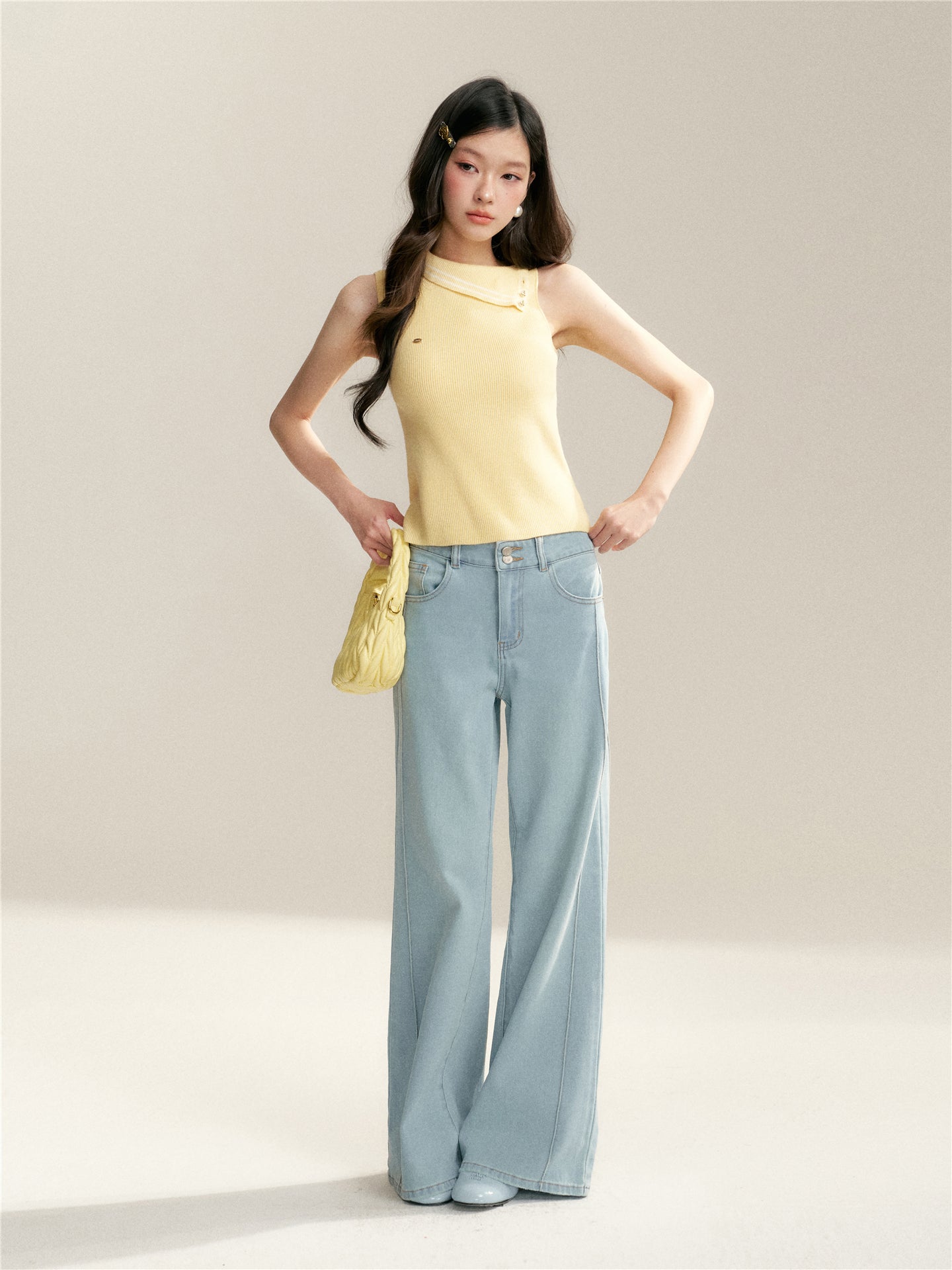 16DEWS 16D246039 Color blocking woolen sleeveless vest