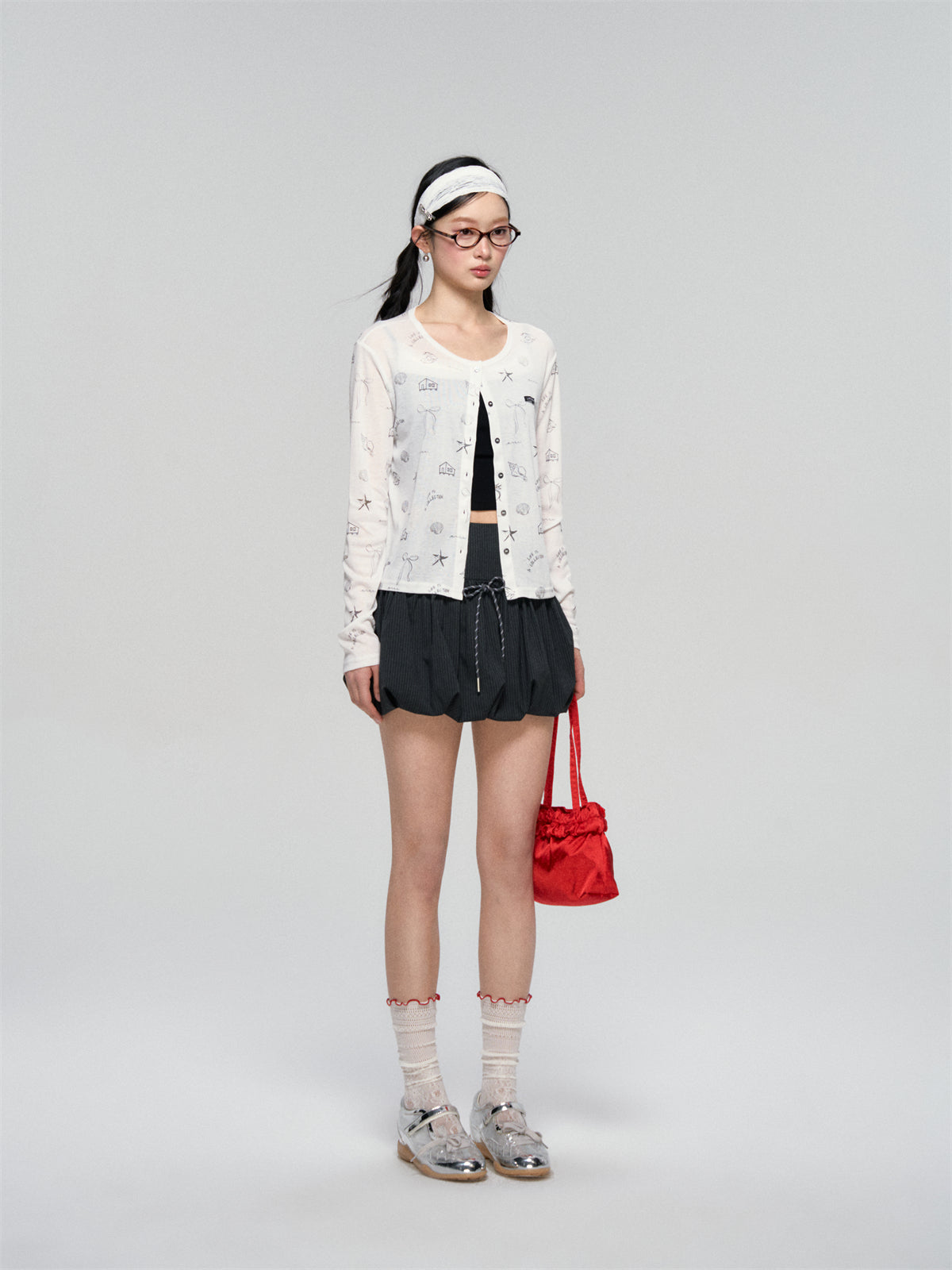 AsGony ASG25075 Printed lightweight knitted cardigan