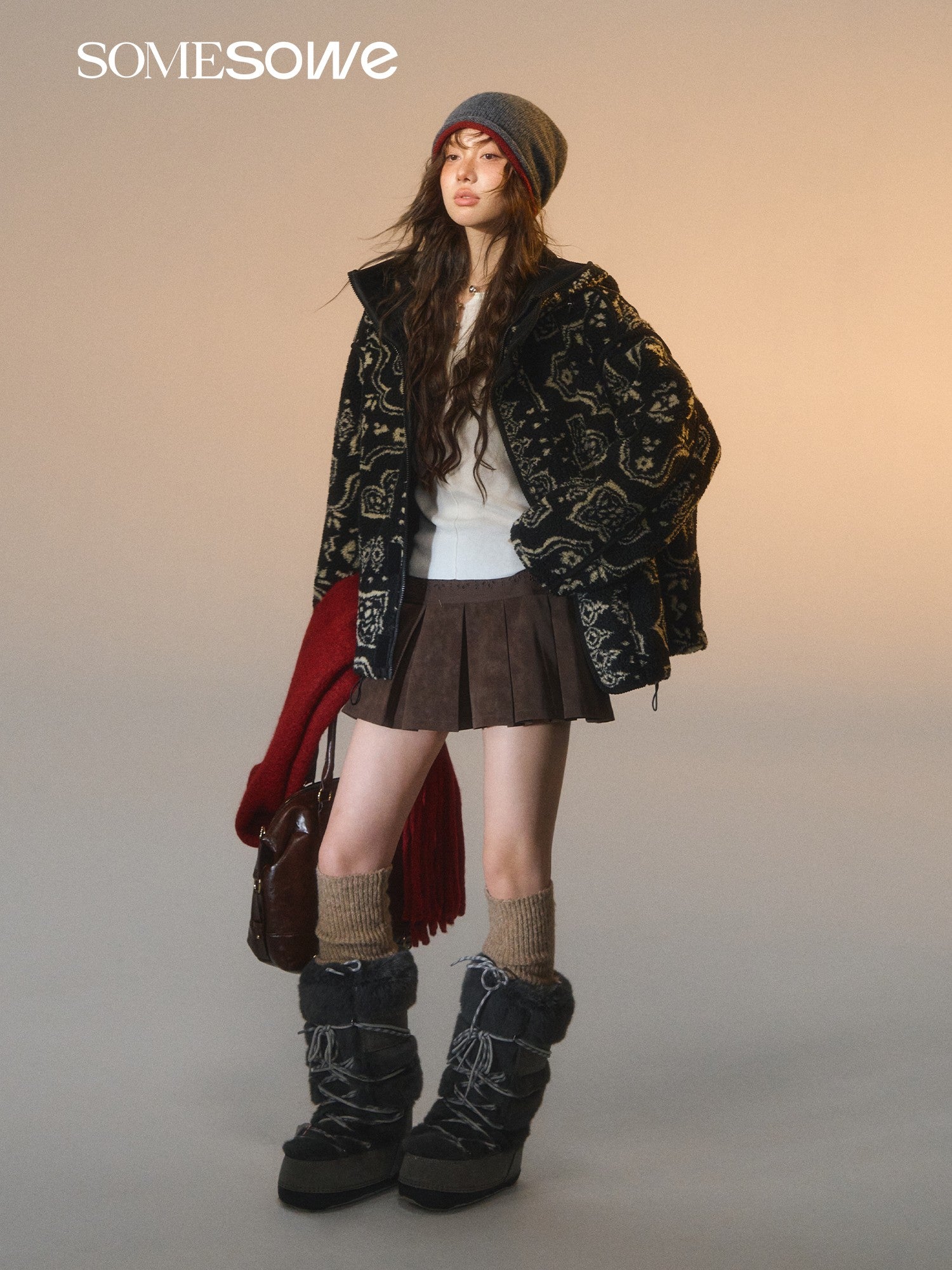 SOMESOWE S2508256 Jacquard fleece hooded casual jacket