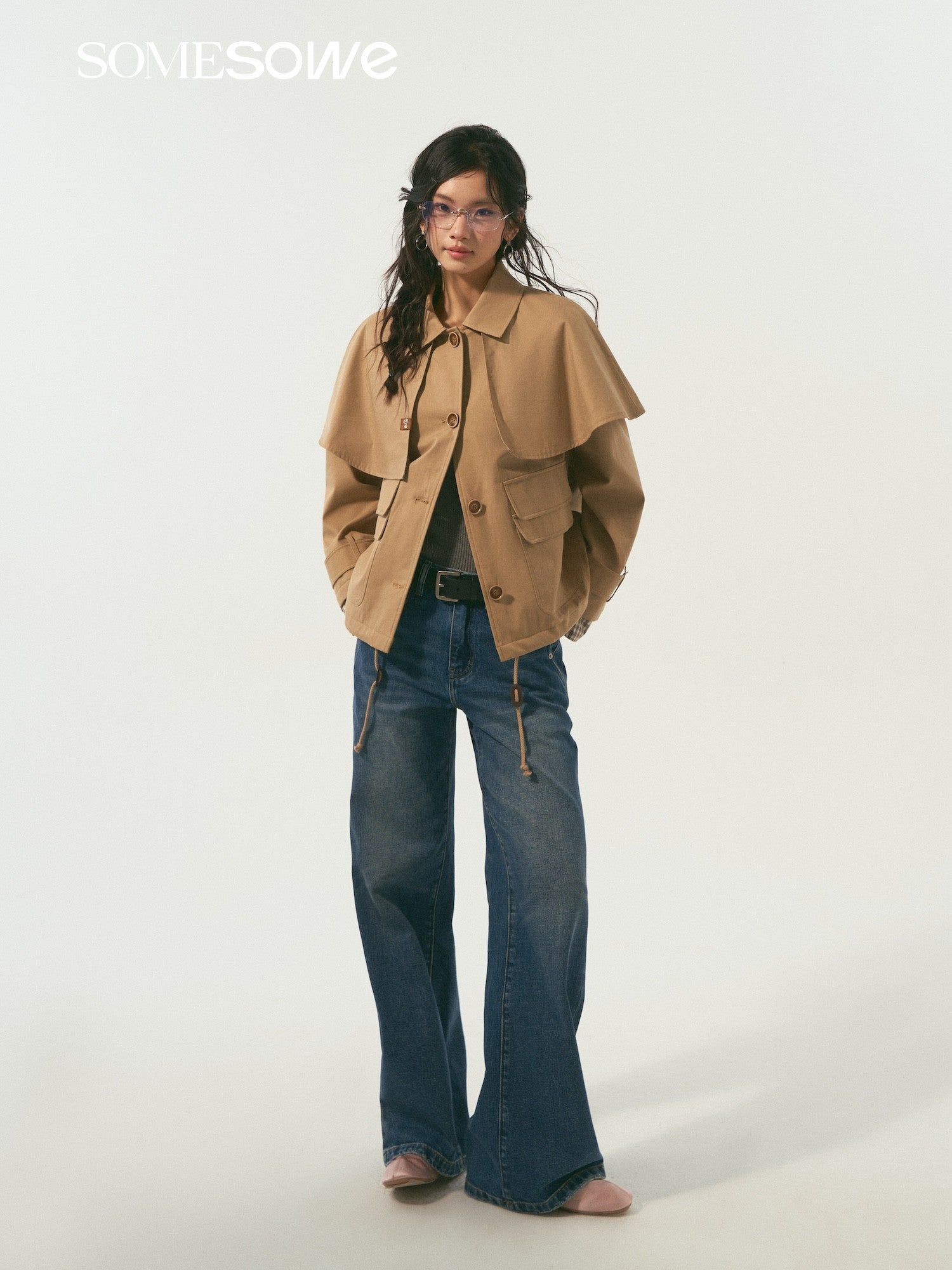 SOMESOWE S2508339 Detachable cape clip cotton jacket