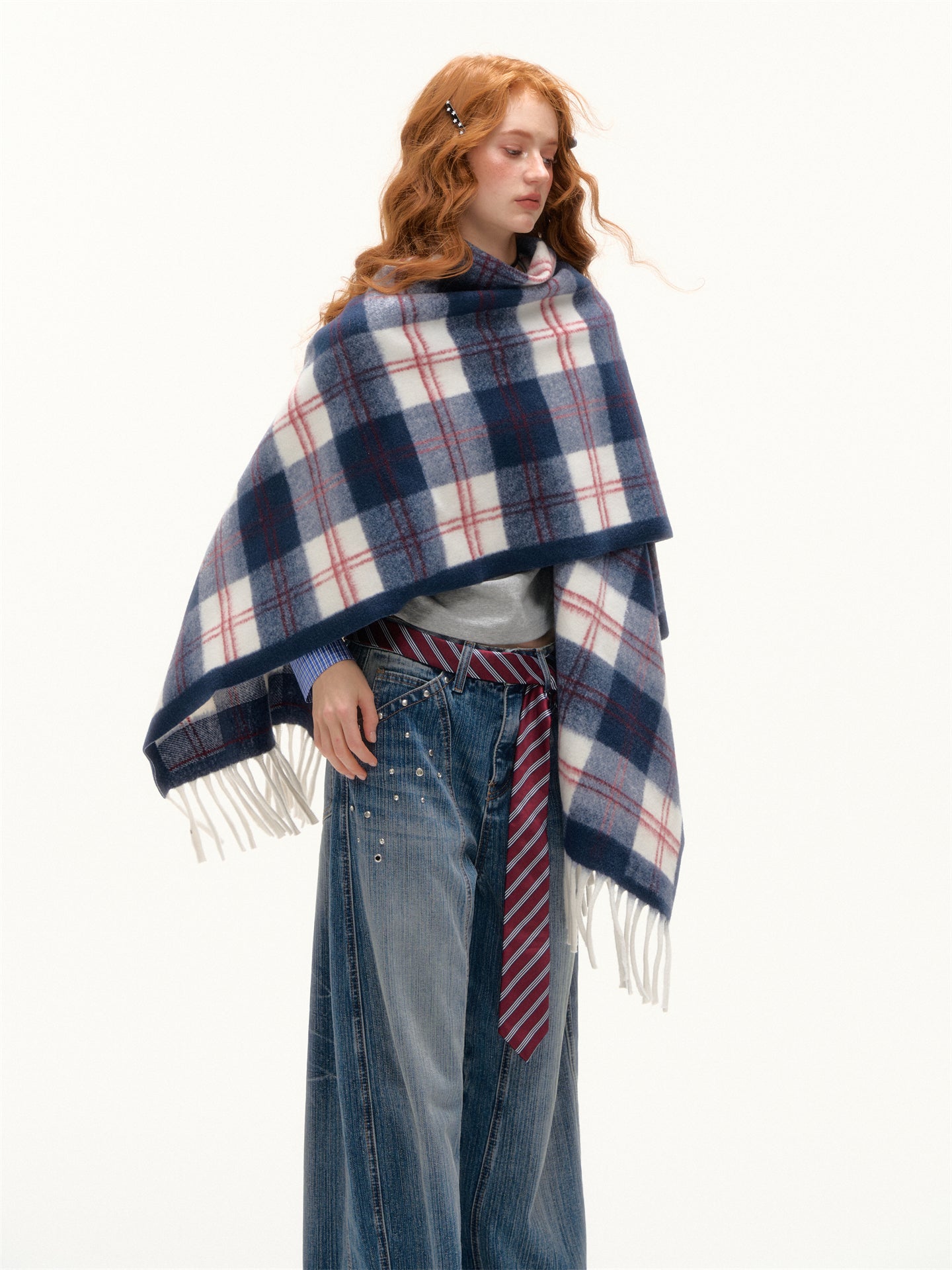 AsGony ASG24650 Checkered tassel casual shawl