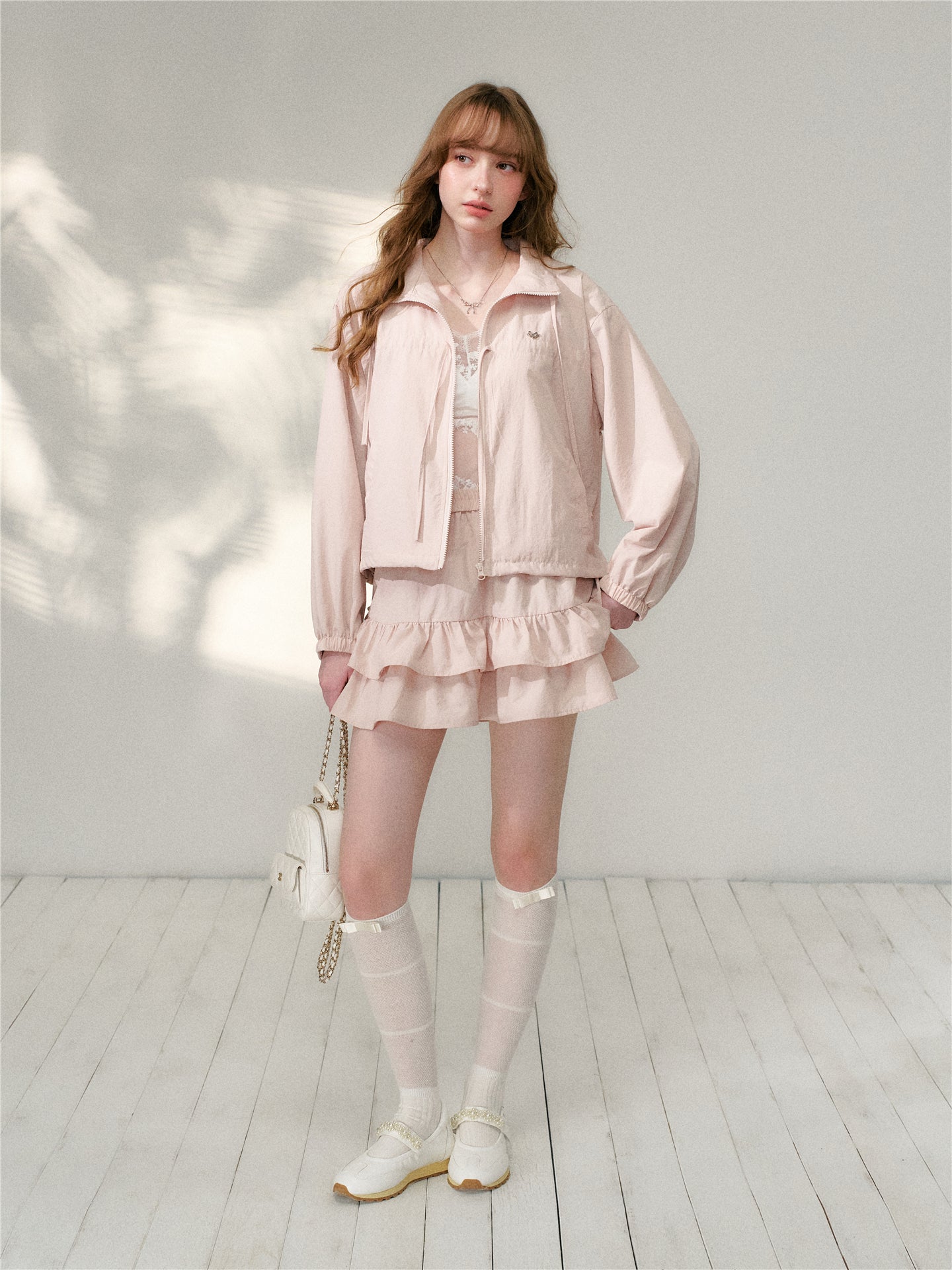 16DEWS 16D26083 Bow tie design sunscreen jacket + skirt set