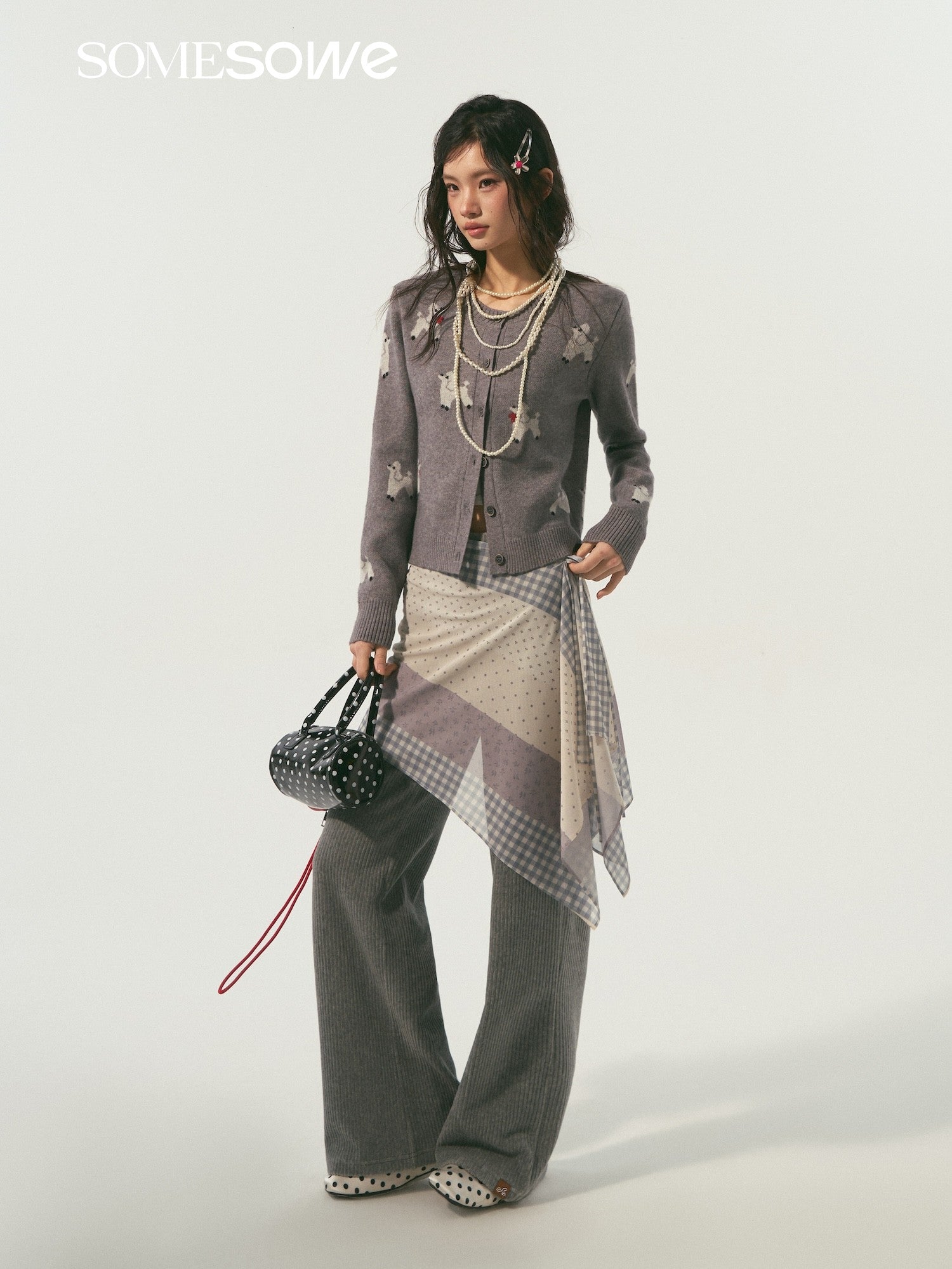SOMESOWE S2609007&S2609014 Elastic corduroy straight-fit casual pants + skirt panel