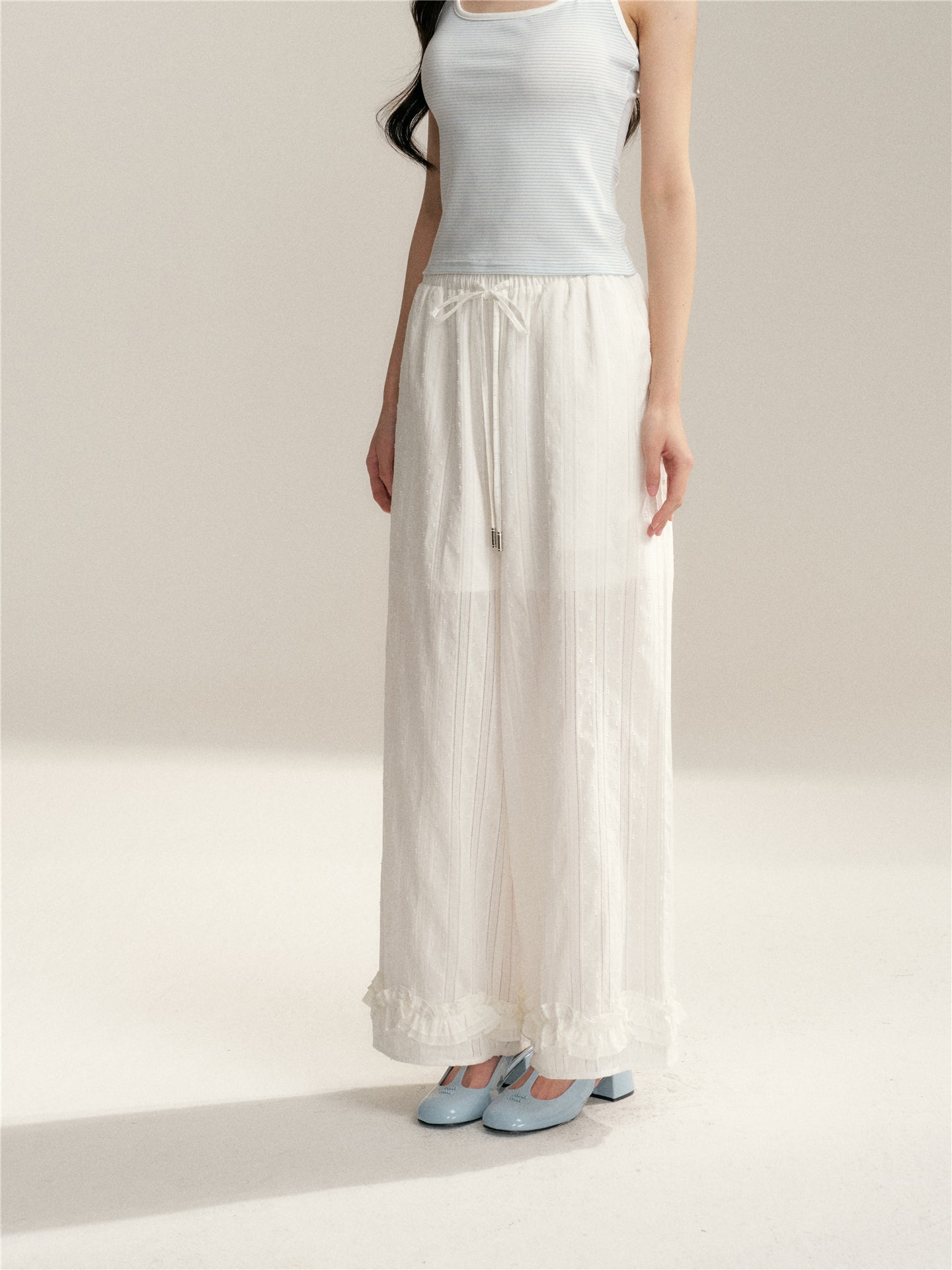 16DEWS 16D246066 Loose wide leg pants with ruffle edge splicing