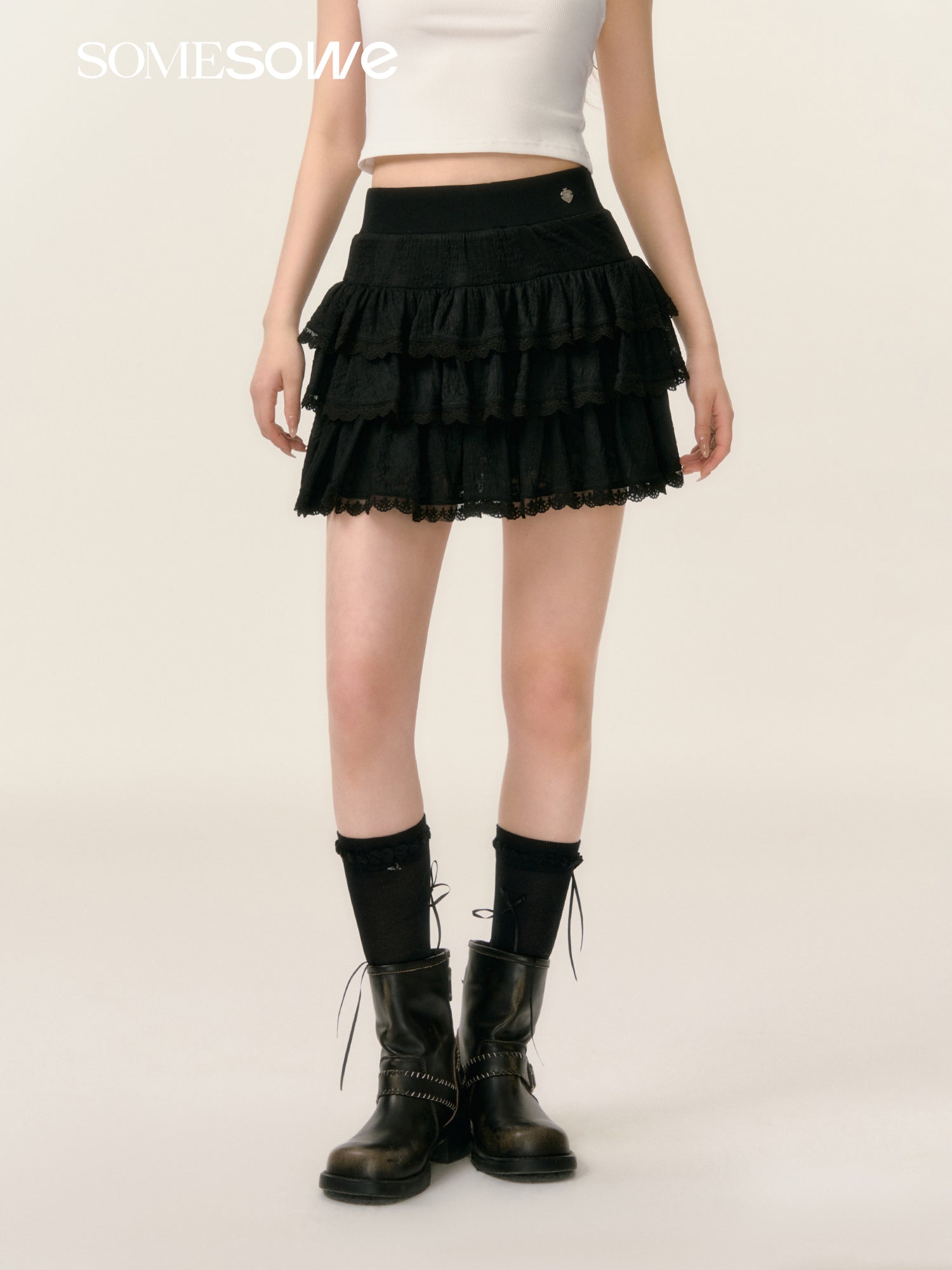 SOMESOWE S2508021 Lace lace fluffy skirt(2color)