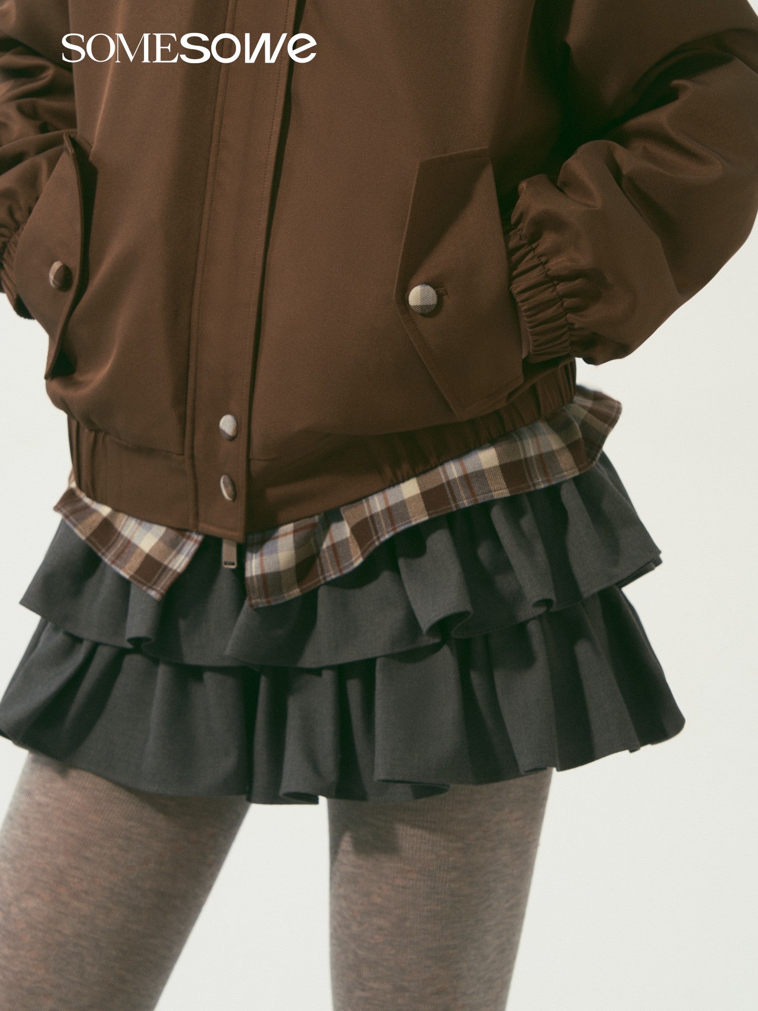 SOMESOWE S2509003 Double layered collar plaid spliced jacket