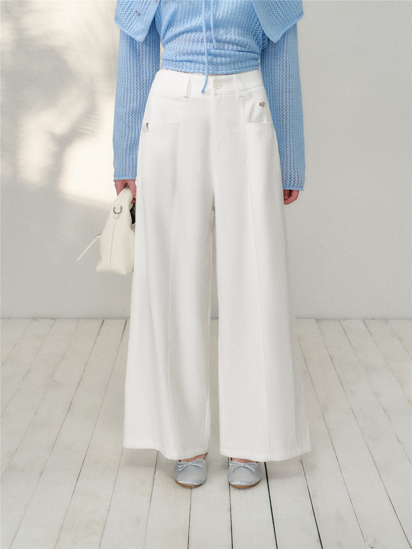 16DEWS 16D26079 Split design high waisted loose casual pants