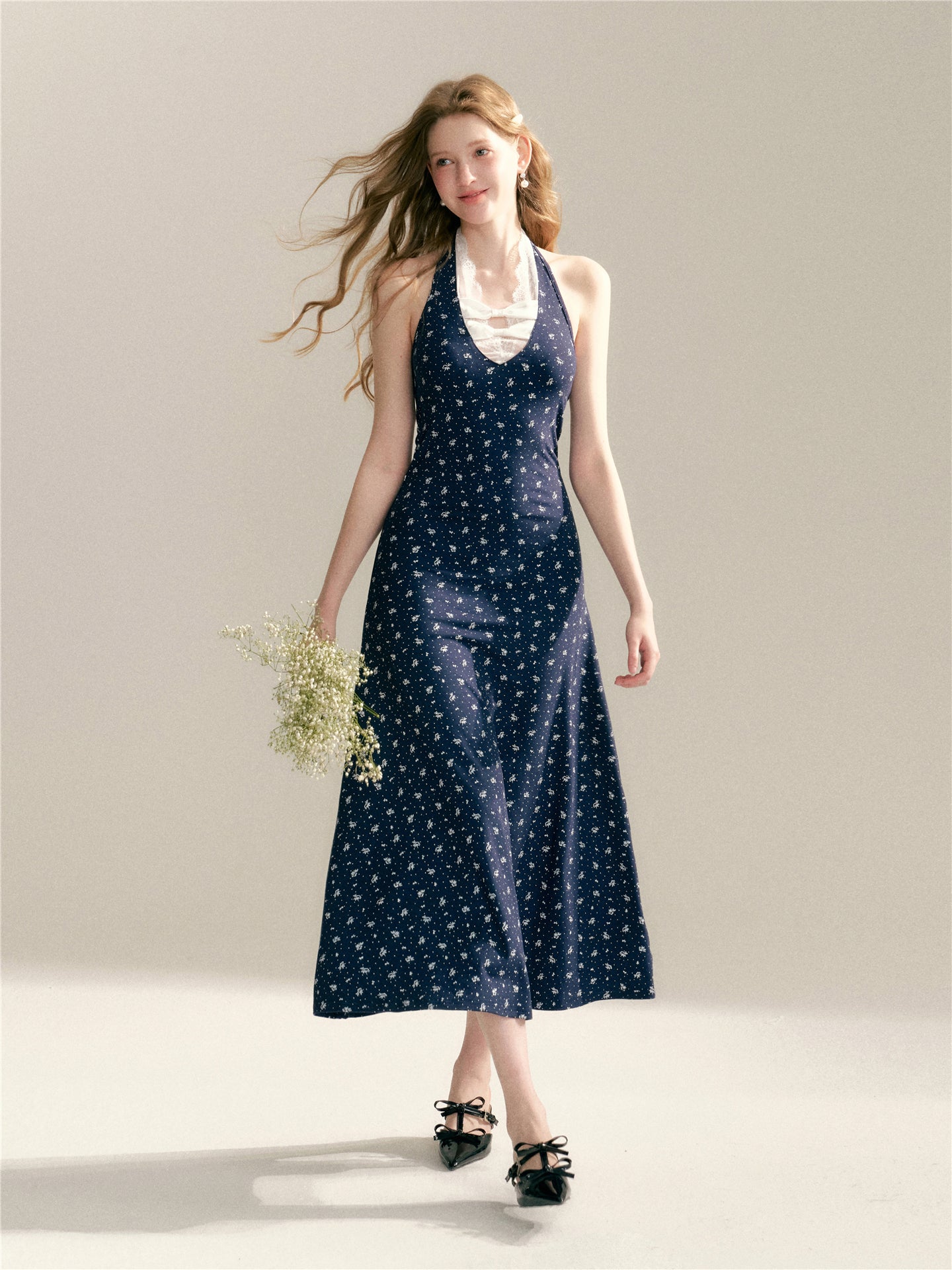 16DEWS 16D246063 Floral hanging neck and waist A-line dress