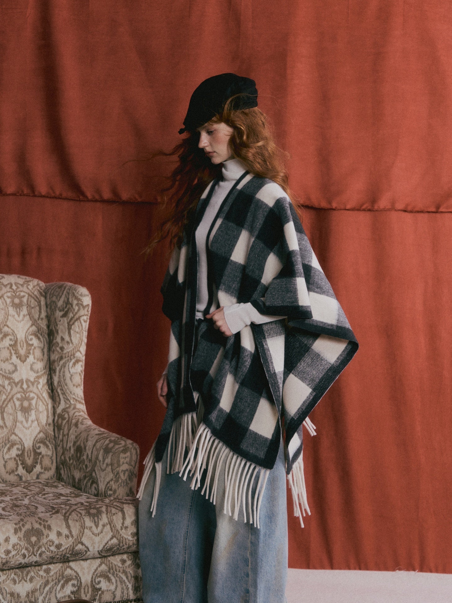 AsGony ASG25517 Versatile plaid cape shawl
