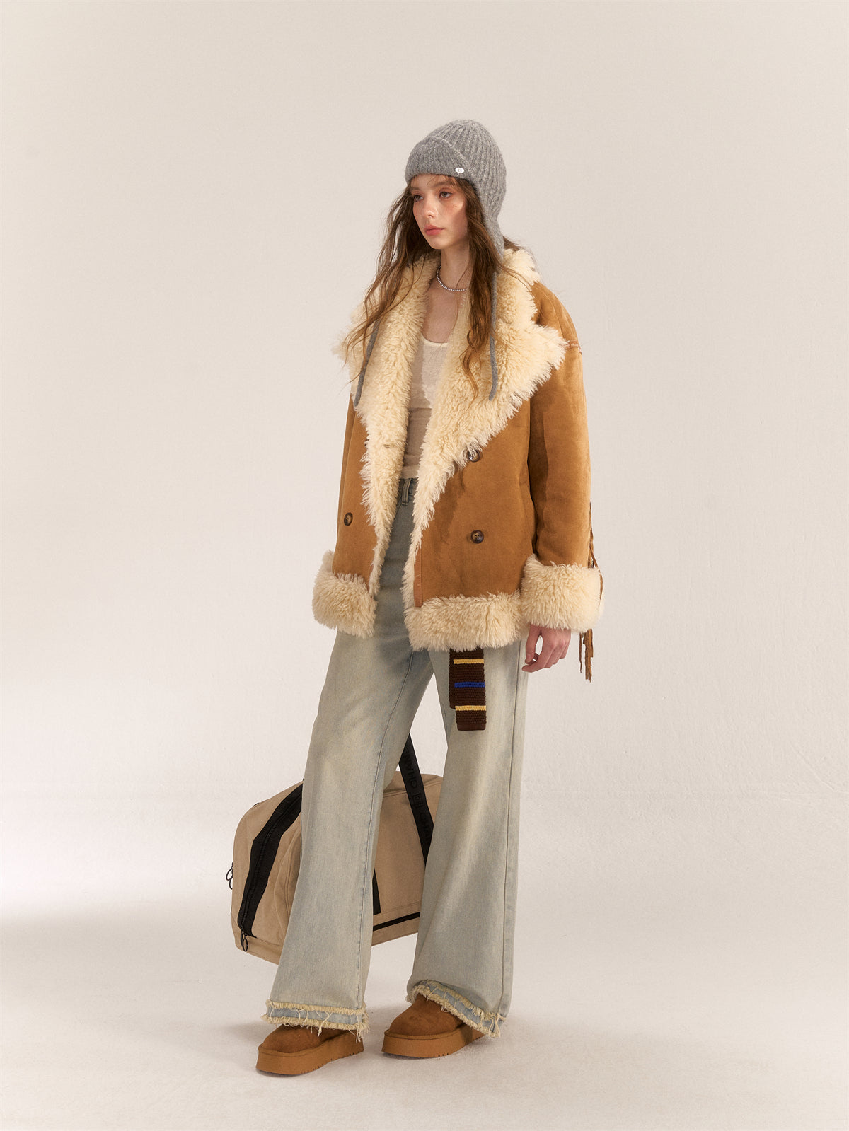 AsGony ASG24530 Suede & Fur Coat(2color)