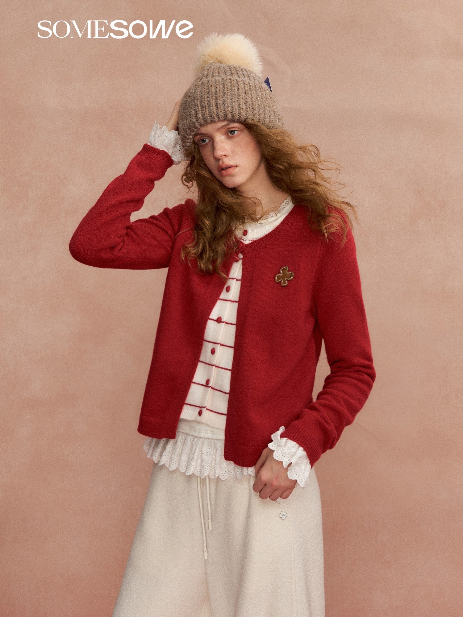 SOMESOWE S2508293 Velvet fake two contrasting striped cardigans